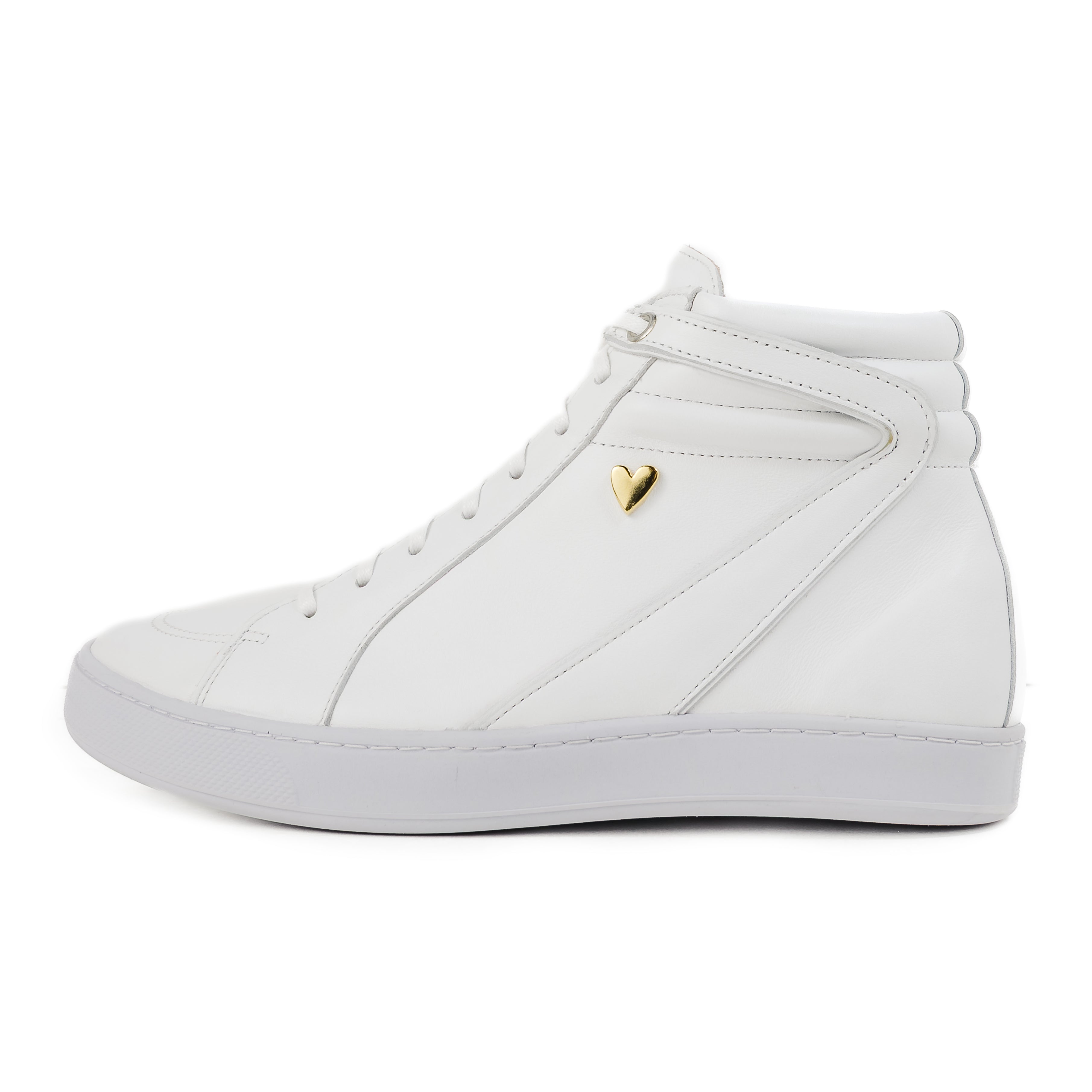Joie High Top Sneakers - White by Nataly Mendez, Genuine leather upper material, Genuine leather insole lining, Rubber platform lining, Flexible rubber outsole, Handcrafted, 1 inch heel height, 1 inch platform