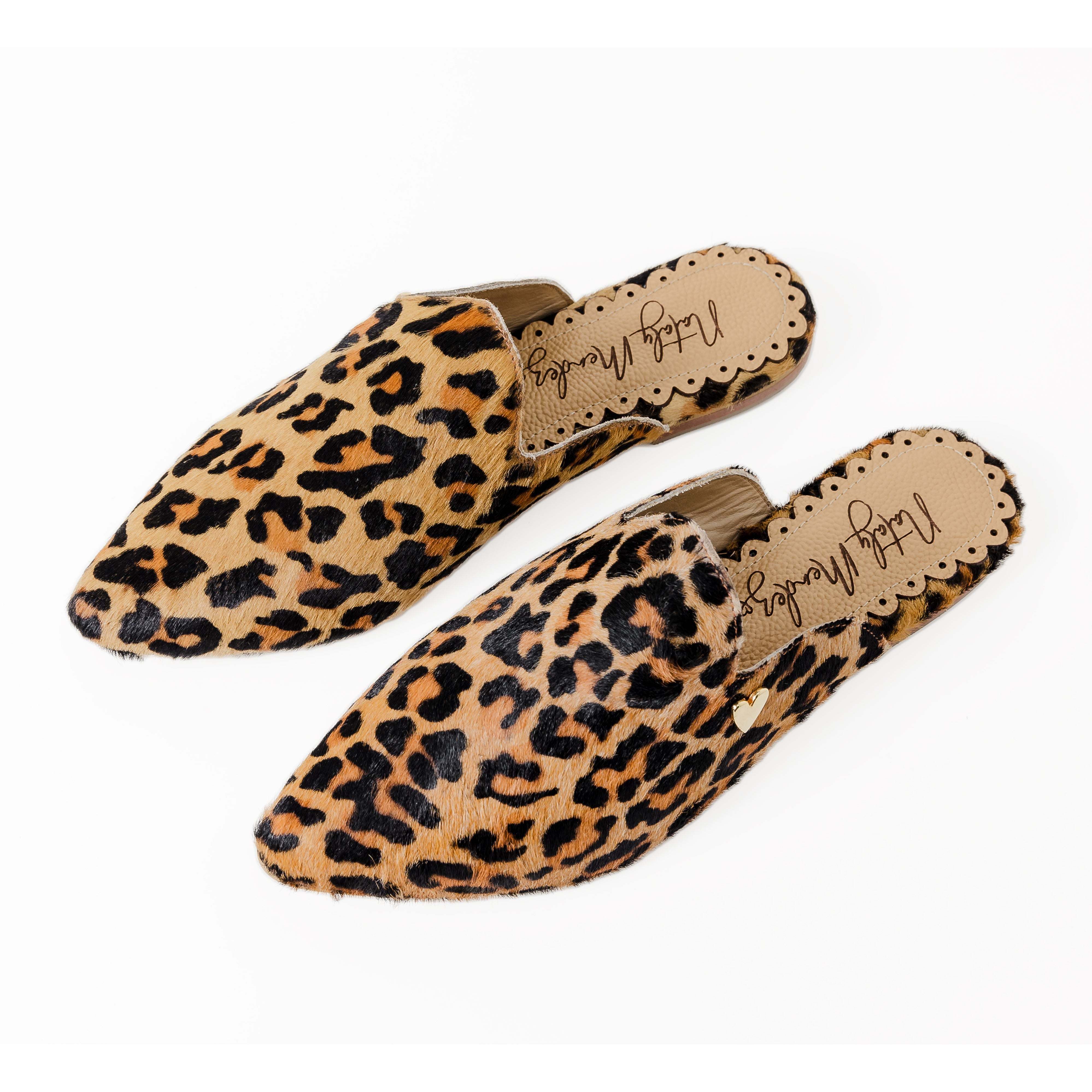 Sadie Mules - Leopard by Nataly Mendez, Fabric upper material, Insole lining made of leather, Heel height .5 cm, Handmade.