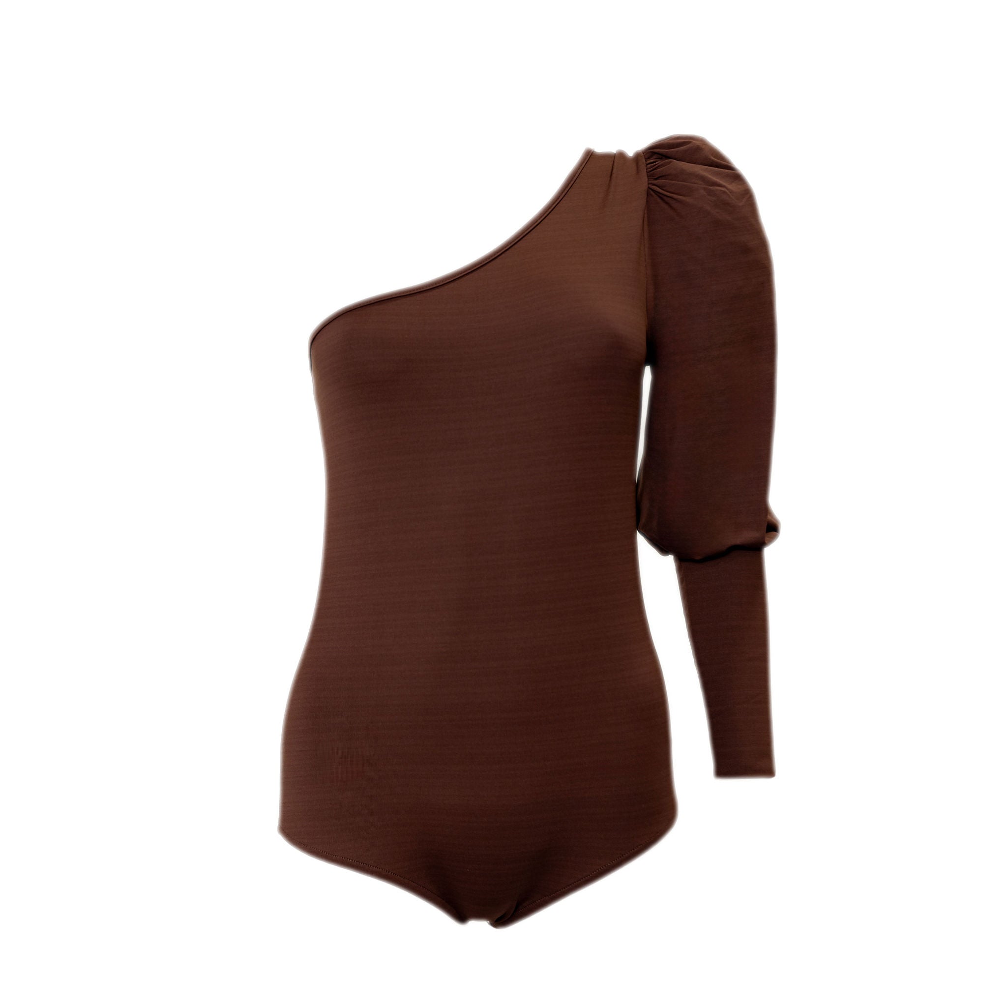  Danielle One Shoulder Long Sleeve Bodysuit - Coffee