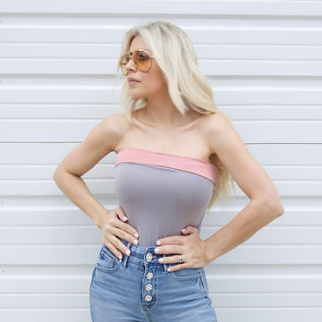 Camille Two Tone Bodysuit - Pink & Gray