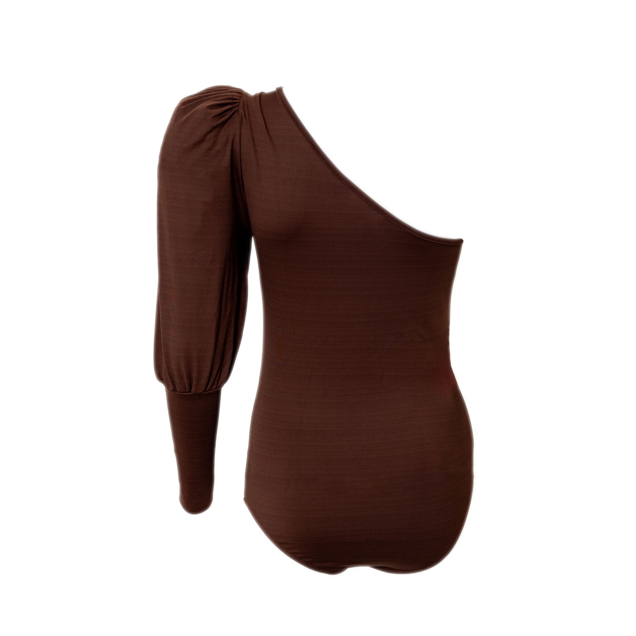  Danielle One Shoulder Long Sleeve Bodysuit - Coffee