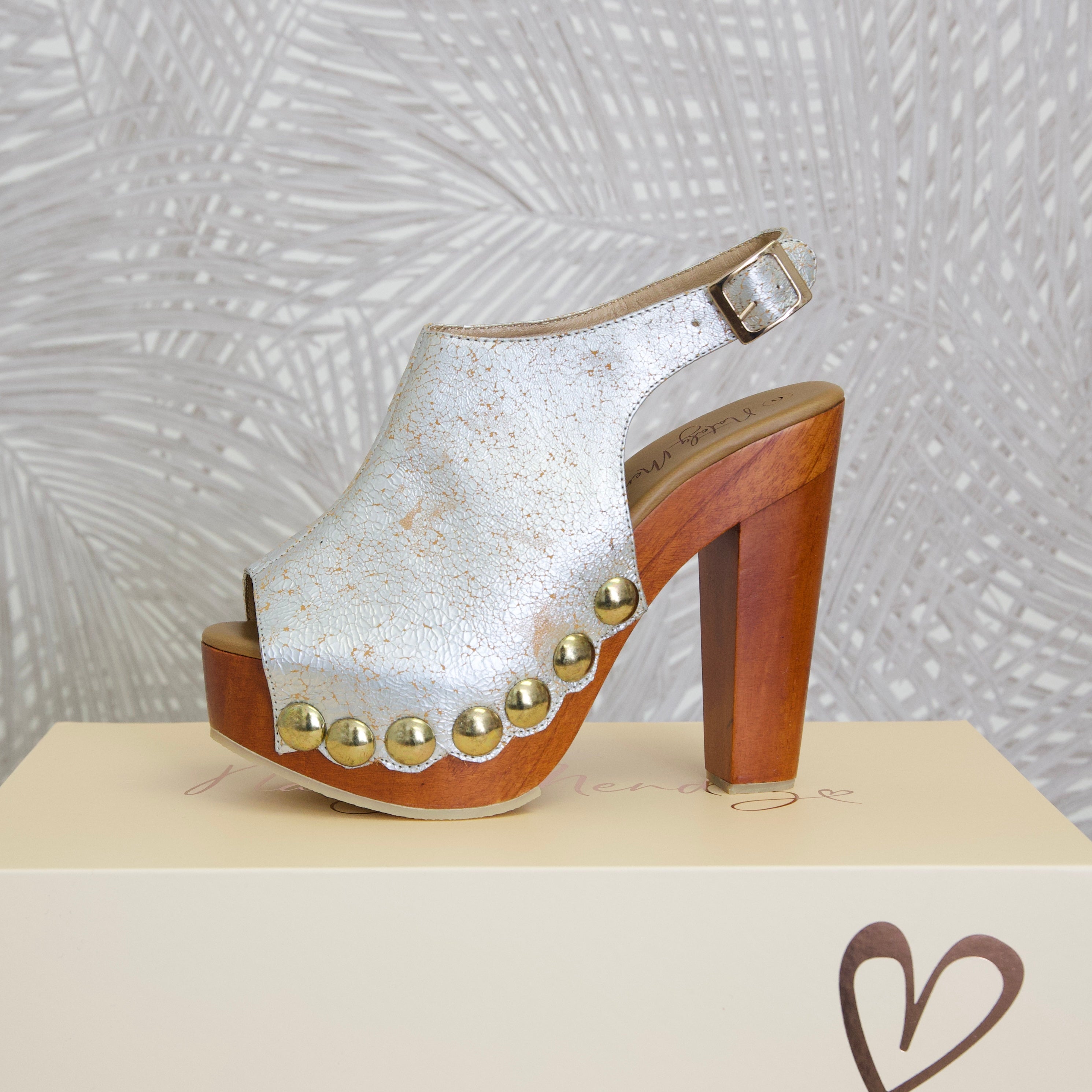 Adele Silver High Heels by Nataly Mendez, Wooden heel Genuine leather upper Genuine leather insole Handmade 5.5 inch heel height 1.75 inch platform