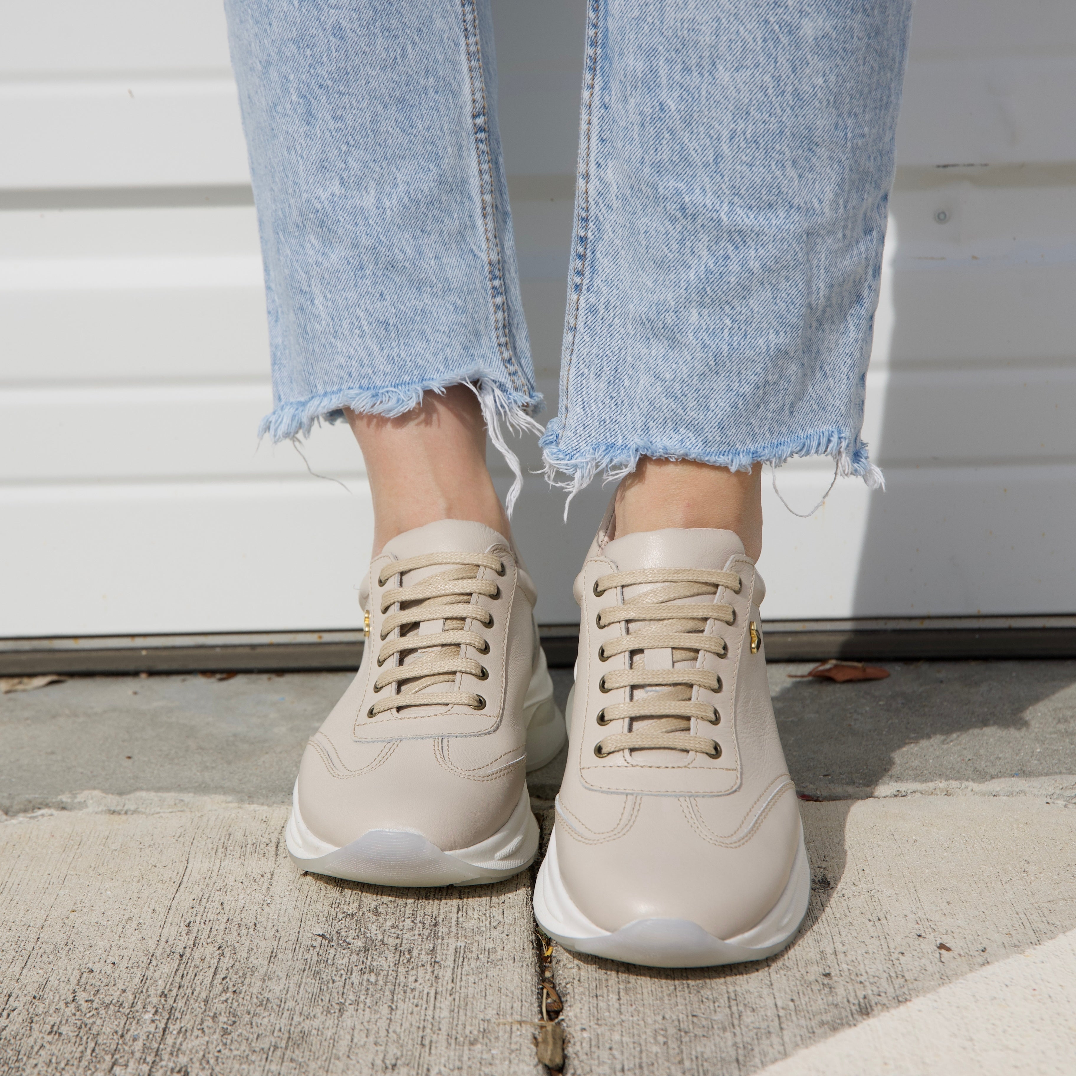 Ayra Sneakers - Beige by Nataly Mendez, Genuine leather upper material Genuine leather insole lining Rubber platform lining Flexible rubber outsole Handcrafted 1.5 inch heel height 1 inch platform