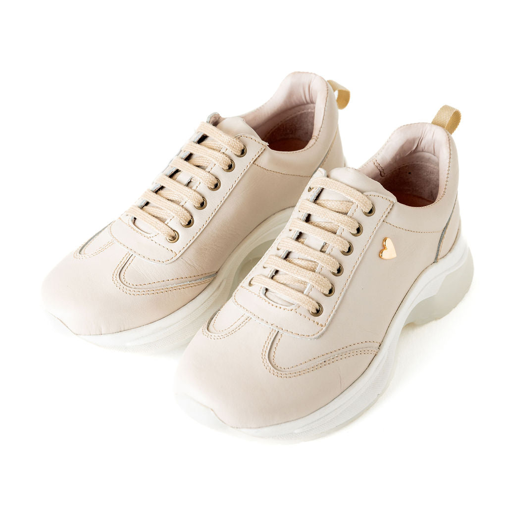 Ayra Sneakers - Beige by Nataly Mendez, Genuine leather upper material Genuine leather insole lining Rubber platform lining Flexible rubber outsole Handcrafted 1.5 inch heel height 1 inch platform