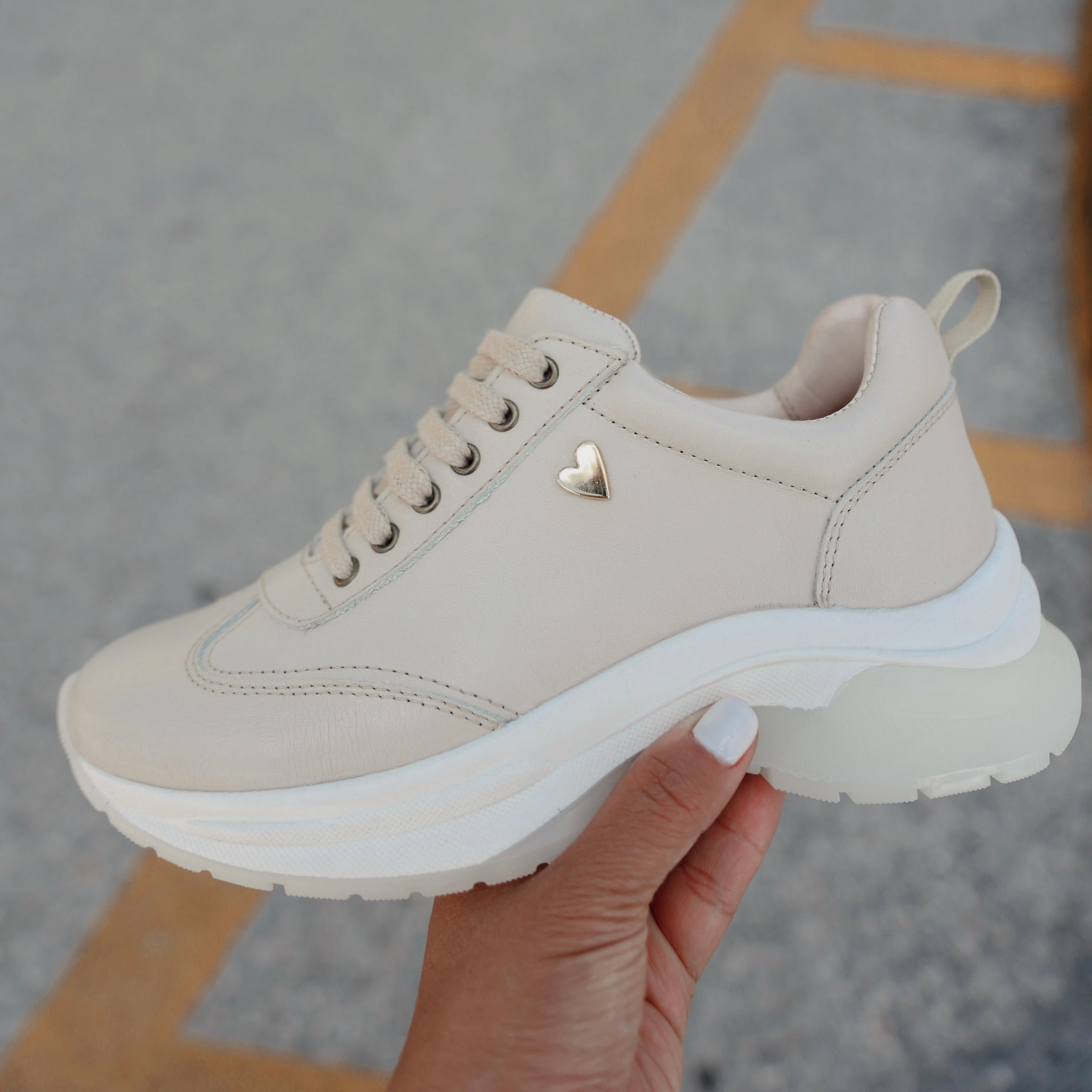 Ayra Sneakers - Beige by Nataly Mendez, Genuine leather upper material Genuine leather insole lining Rubber platform lining Flexible rubber outsole Handcrafted 1.5 inch heel height 1 inch platform