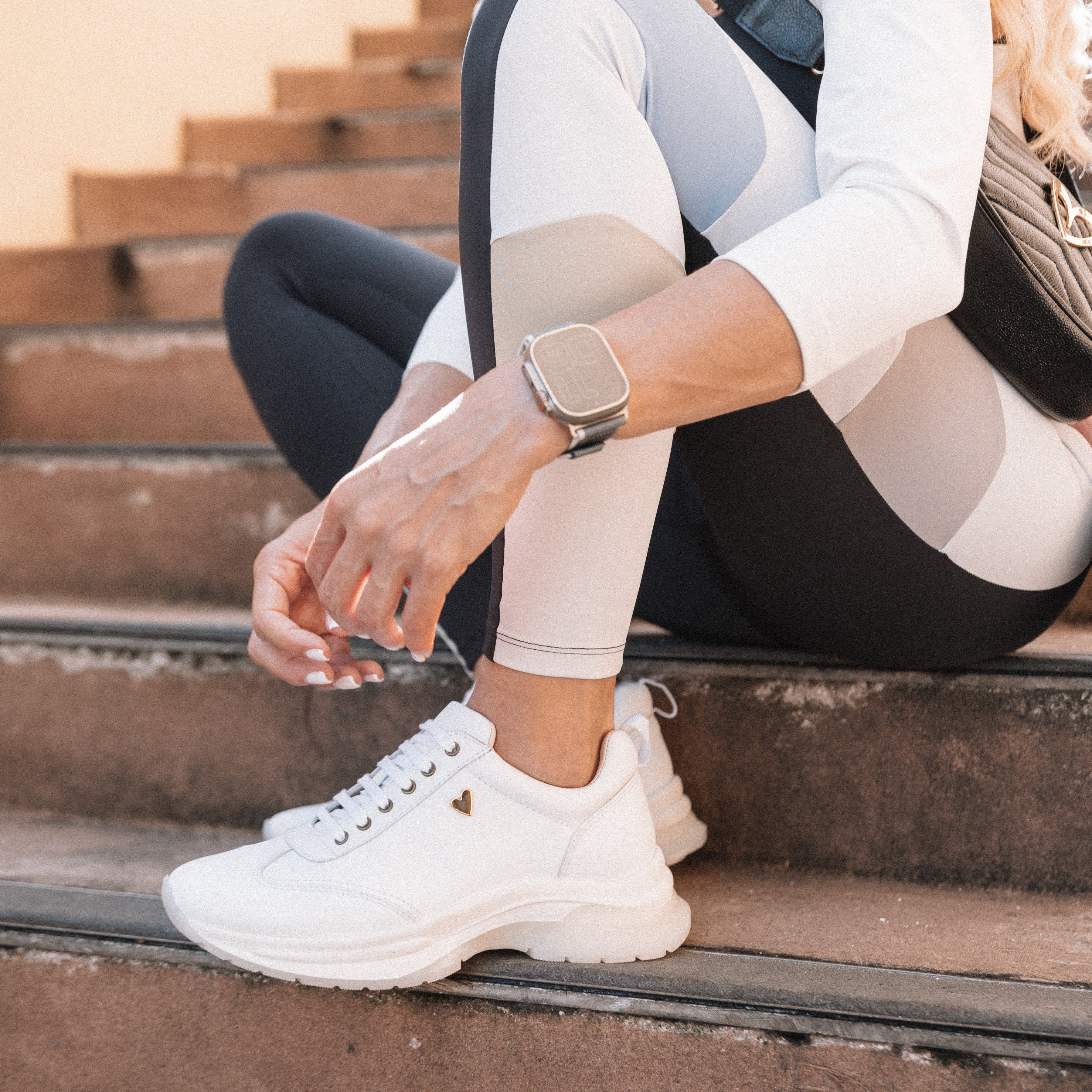 thumbnail image 2 of Women's ML Mind Leather Real White/Black Sneakers - Made In Italy - Handcrafted Casual Lace-Up Shoes 2 of 3