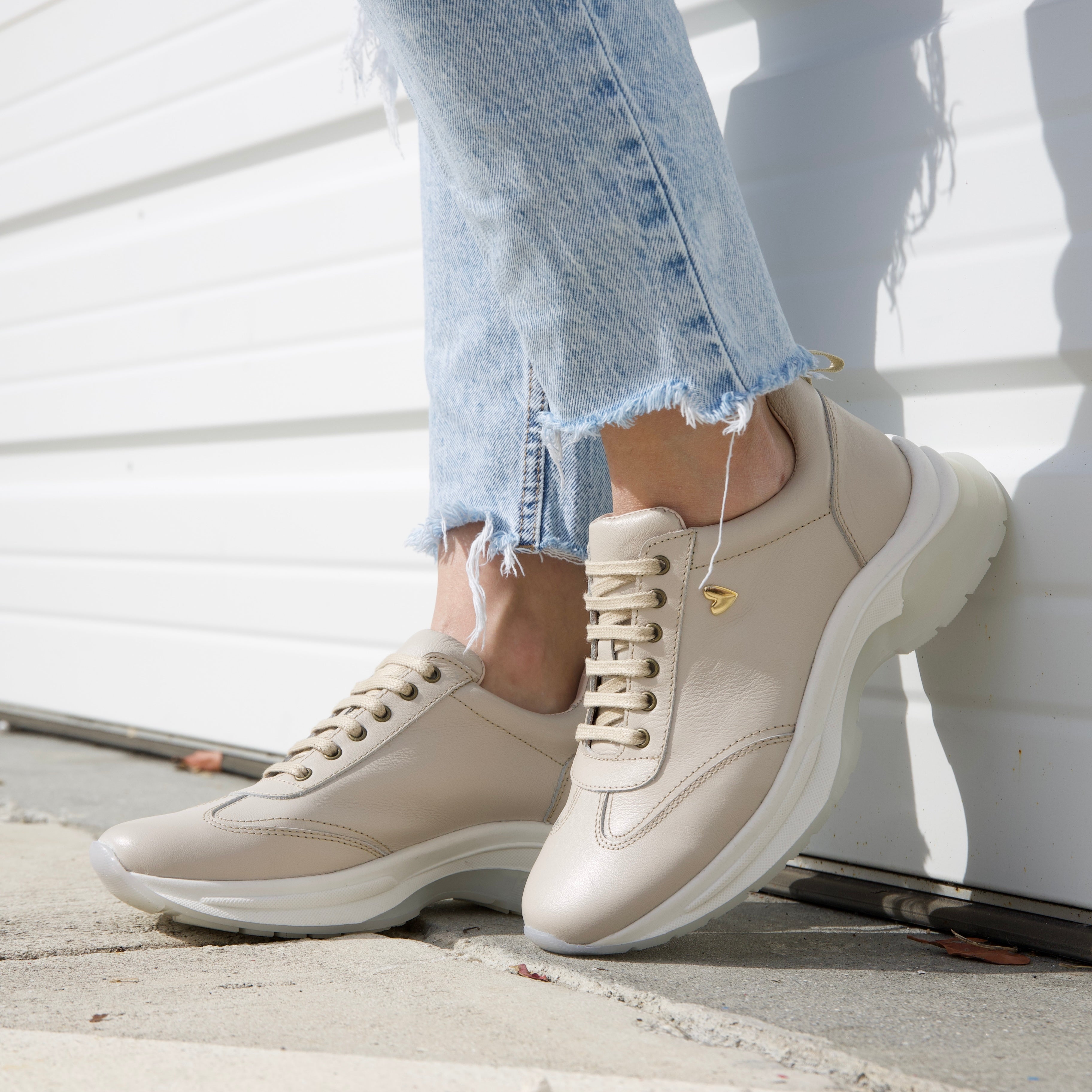 Ayra Sneakers - Beige by Nataly Mendez, Genuine leather upper material Genuine leather insole lining Rubber platform lining Flexible rubber outsole Handcrafted 1.5 inch heel height 1 inch platform