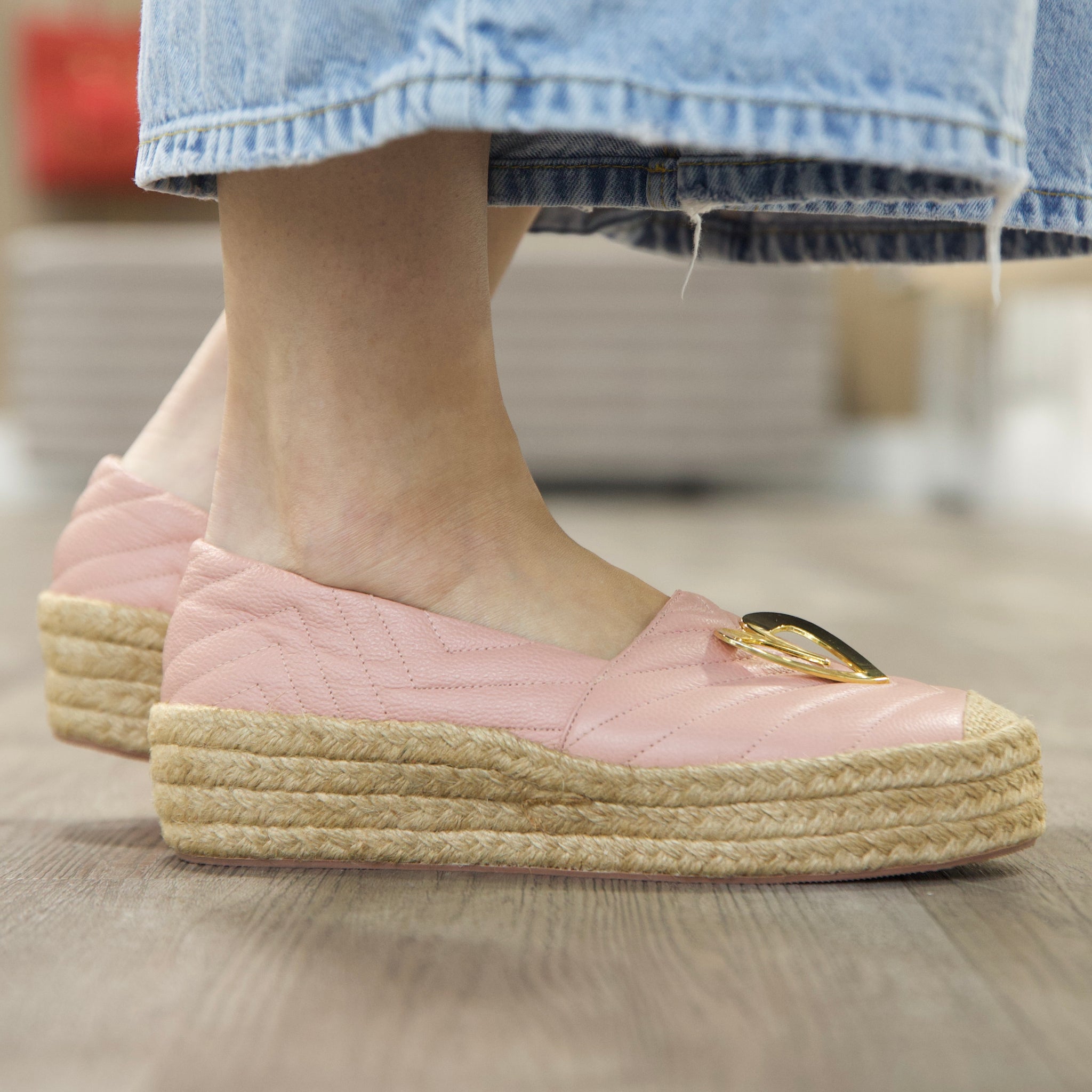 Brezzey Espadrilles - Pink by Nataly Mendez, Fabric upper material, Insole lining made of leather, Italian sole, Heel height 1.2 inches, Platform height 0.9 inch, Handmade