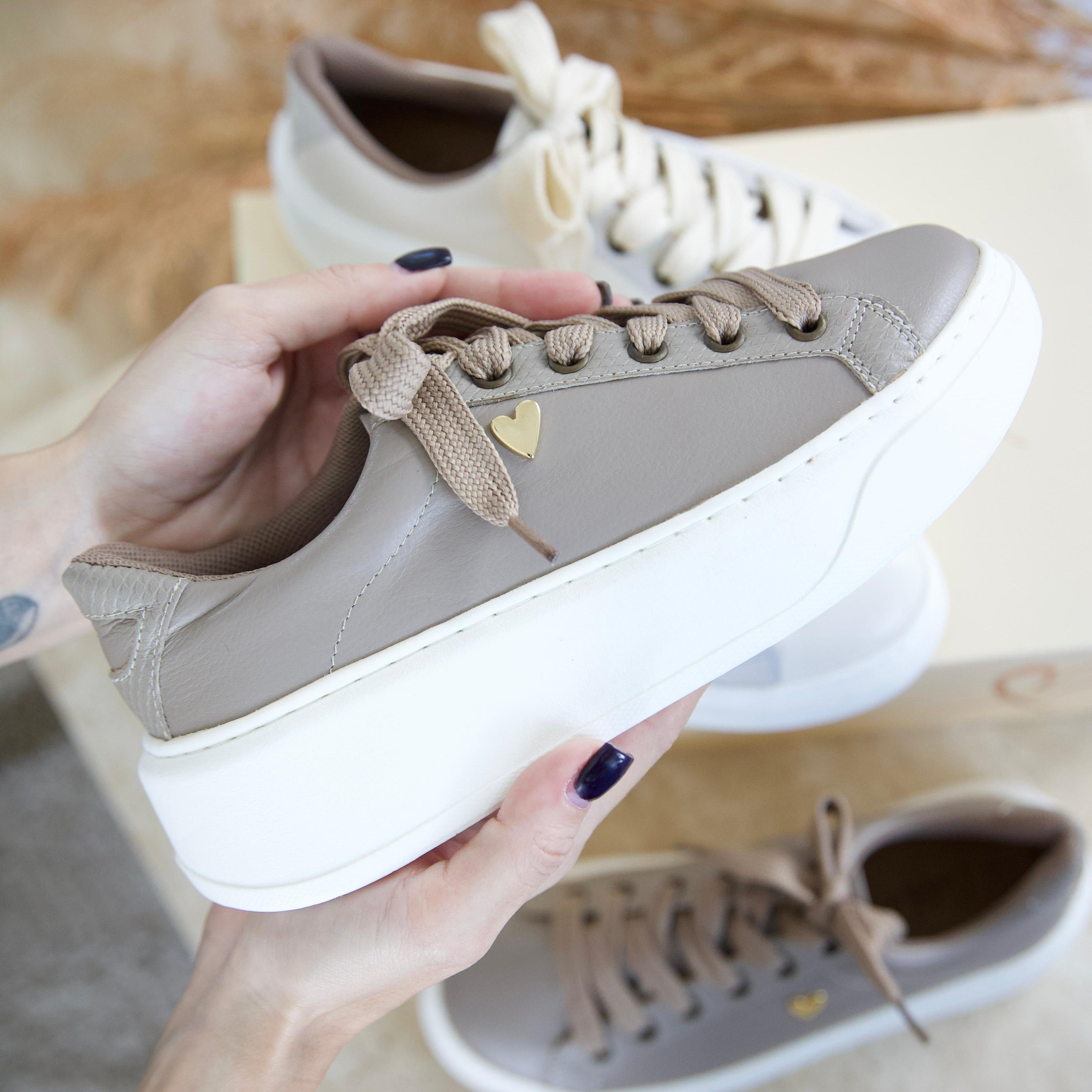 Briana Taupe Sneakers by Nataly Mendez Genuine leather upper material Genuine leather insole lining Rubber platform lining American sizes Flexible rubber outsole Hand made 1.5 inch heel height 1 inch platform