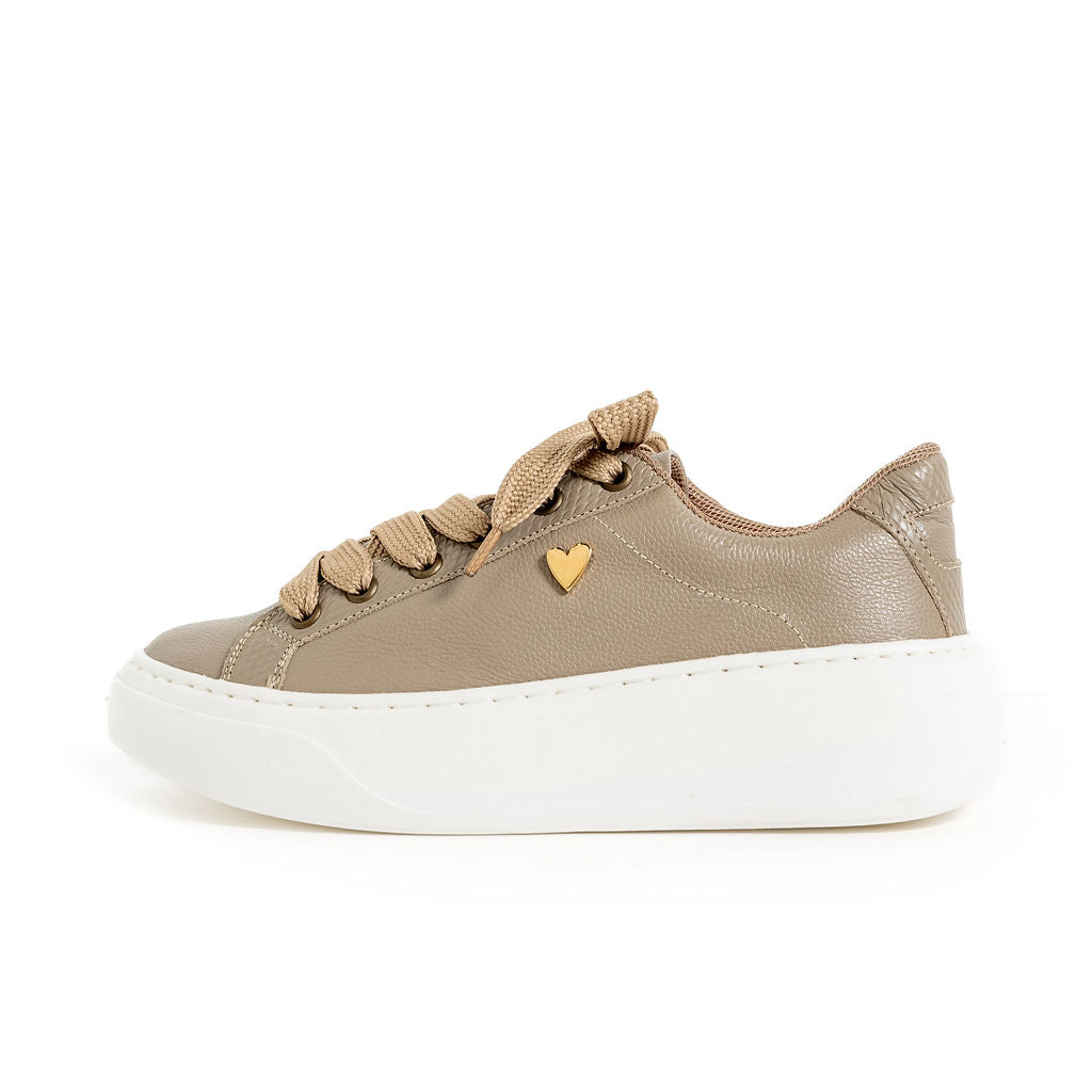 Briana Sneakers - Taupe by Nataly Mendez, Genuine leather upper material Genuine leather insole lining Rubber platform lining American sizes Flexible rubber outsole Hand made 1.5 inch heel height 1 inch platform