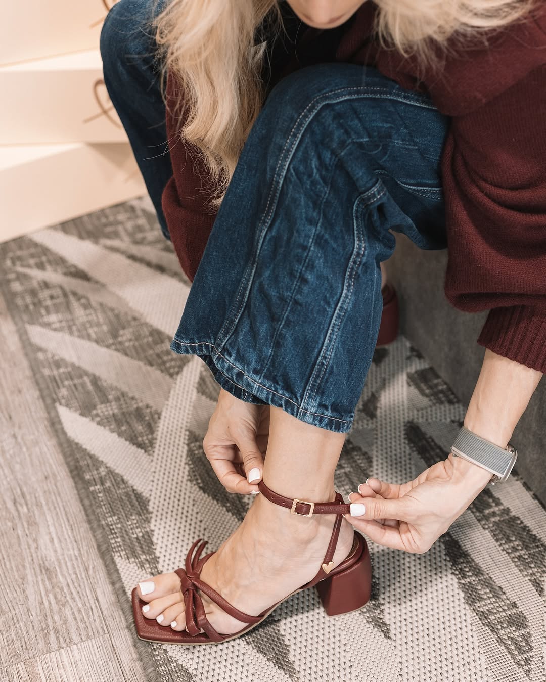 Chelsey Heel Sandals - Burgundy by Nataly Mendez, Genuine leather upper material, Adjustable, Insole made of leather, Hand made, 3 inch heel height, 0.4 inch platform