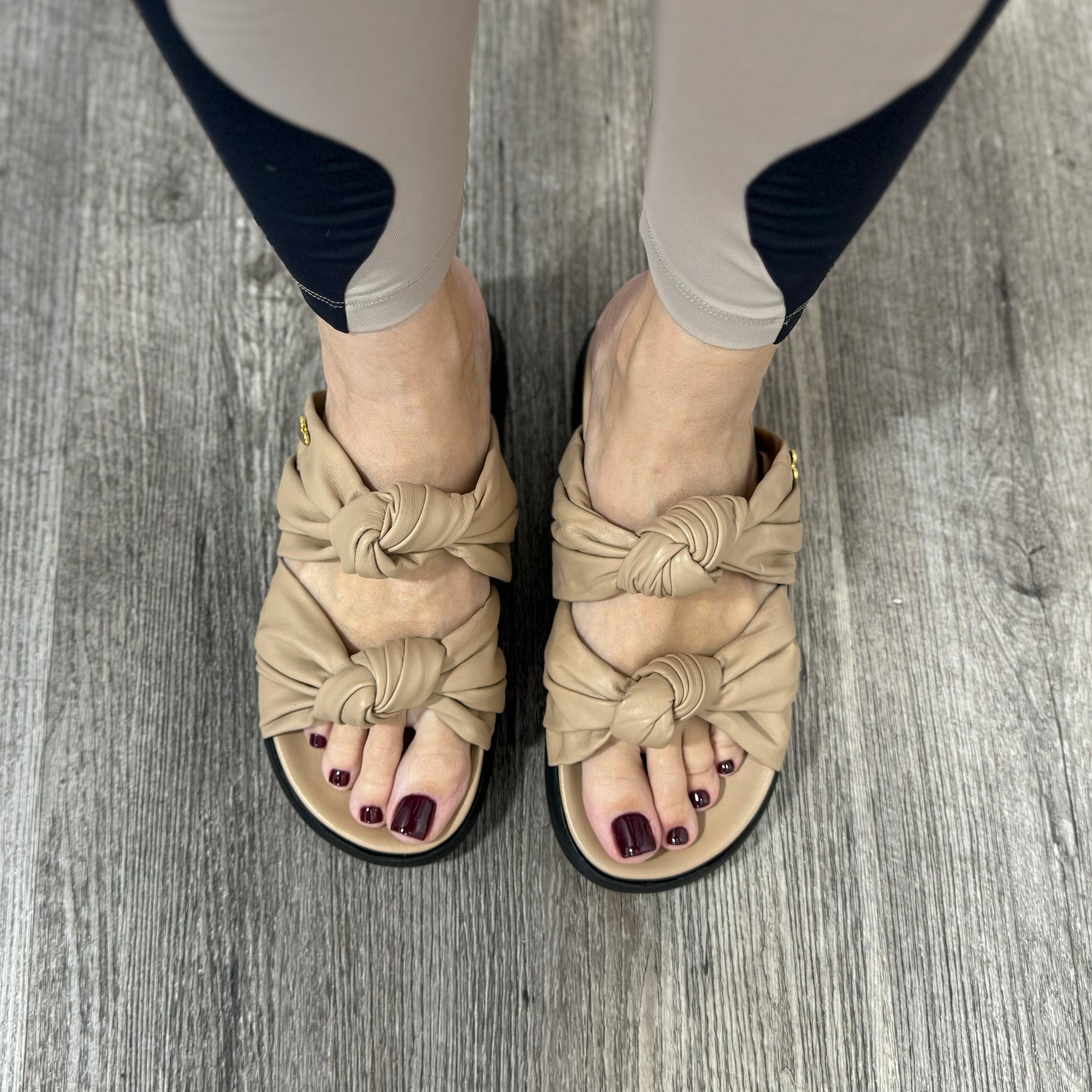 Clarissa Sandals - Nude by Nataly Mendez, Upper material made of genuine leather Genuine leather lining Flexible rubber sole 1 inch sole thickness Round open toe Lightly padded foot bed