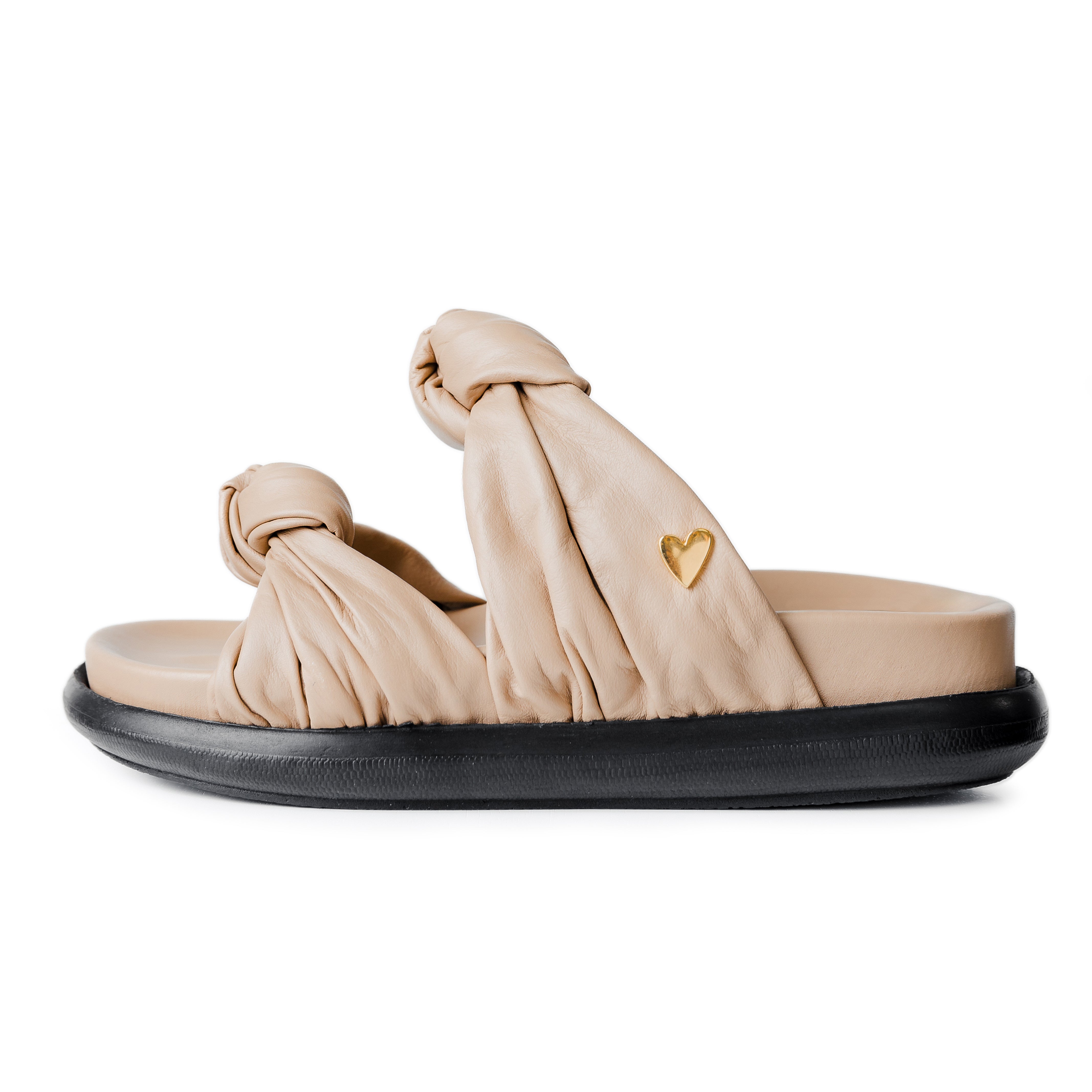 Clarissa Sandals - Nude by Nataly Mendez, Upper material made of genuine leather Genuine leather lining Flexible rubber sole 1 inch sole thickness Round open toe Lightly padded foot bed