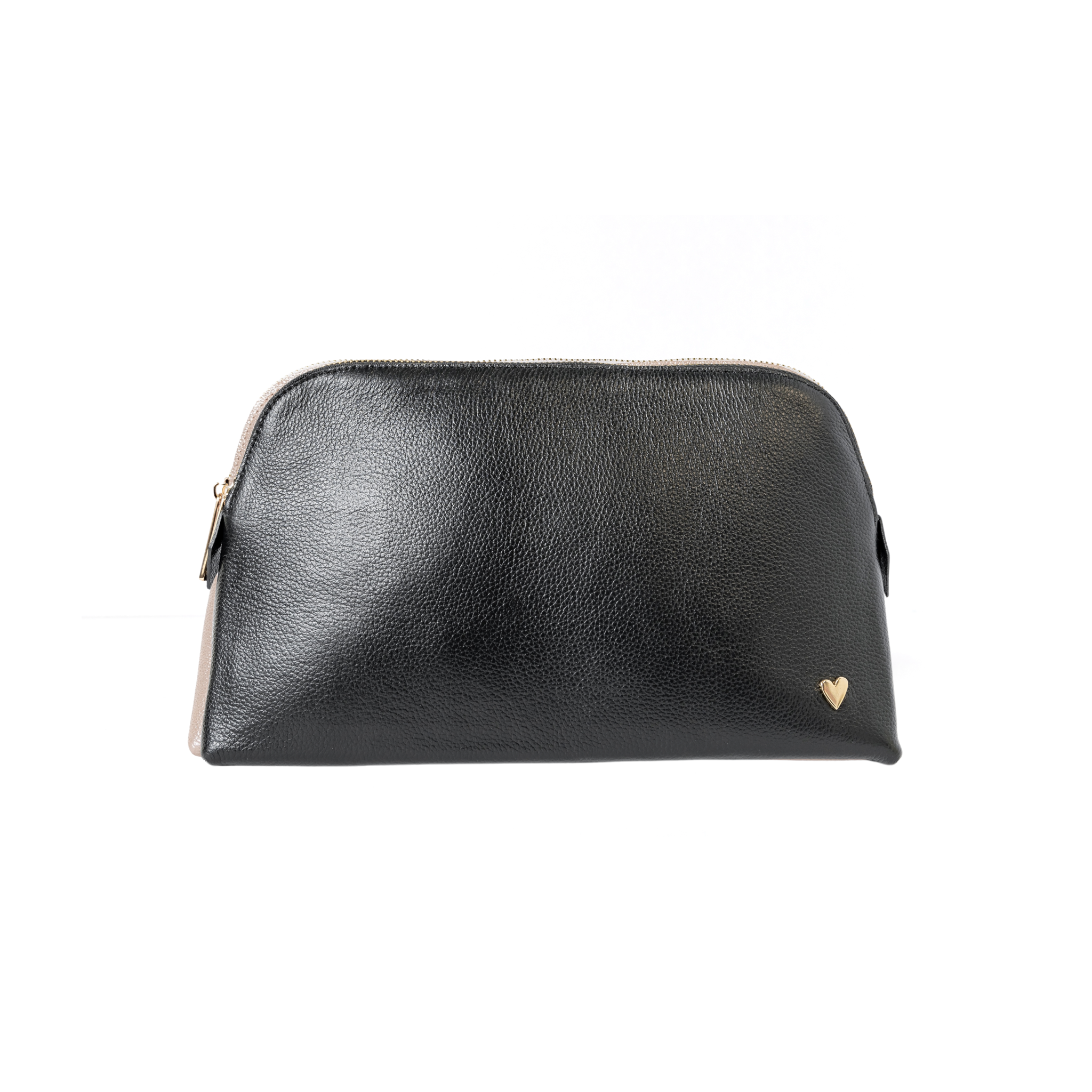 Cosmetic Bag - Black [ Big ] by Nataly Mendez, Genuine Leather Signature Heart Interior pocket Designed to stand in their own 7" H, 11.5" W, 3.5" D