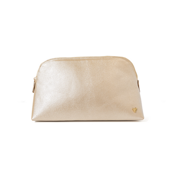Cosmetic Bag - Gold [ Big ] by Nataly Mendez, Genuine Leather Signature Heart Interior pocket Designed to stand in their own 7" H, 11.5" W, 3.5" D