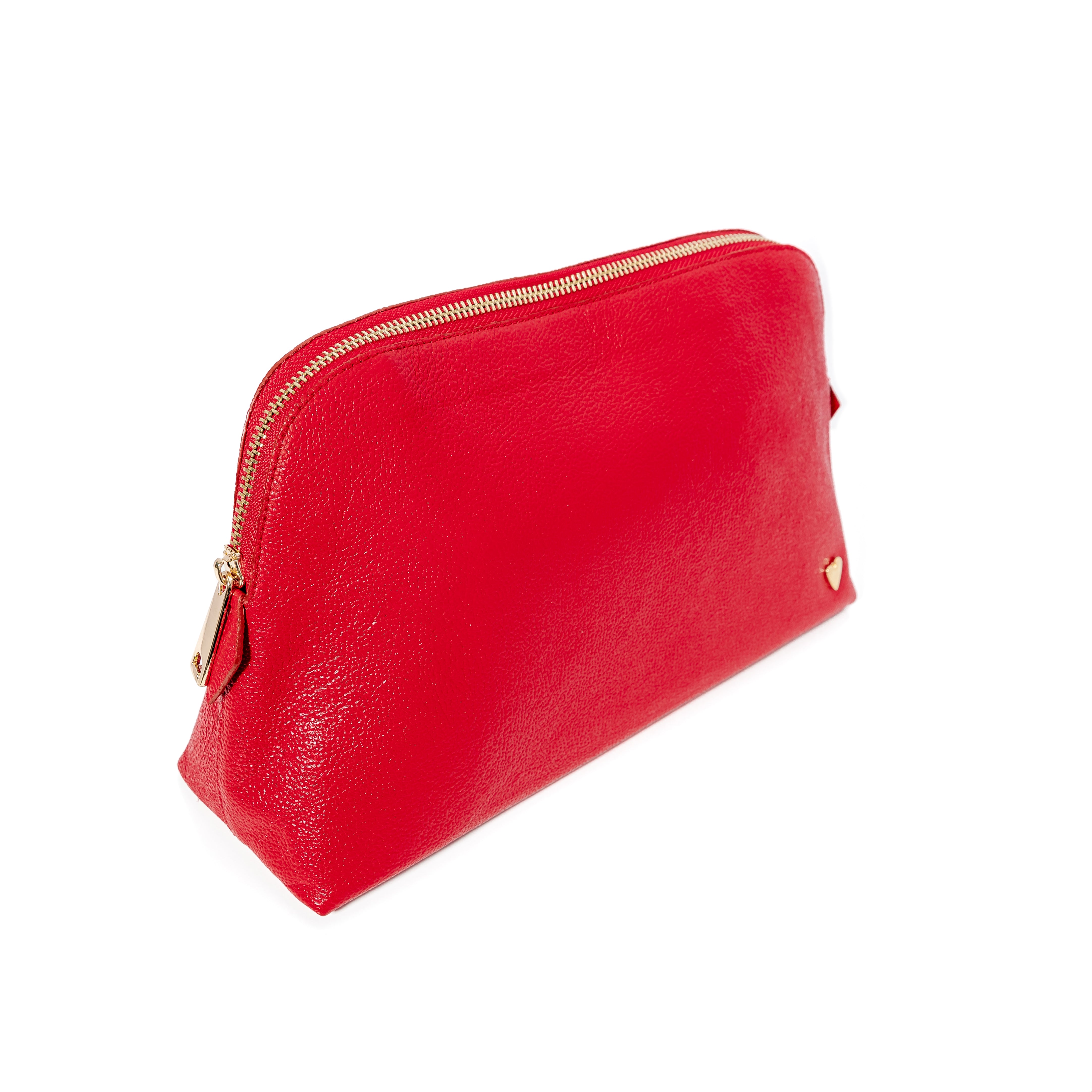 Cosmetic Bag - Red [ Big ] by Nataly Mendez, Genuine Leather Signature Heart Interior pocket Designed to stand in their own 7" H, 11.5" W, 3.5" D