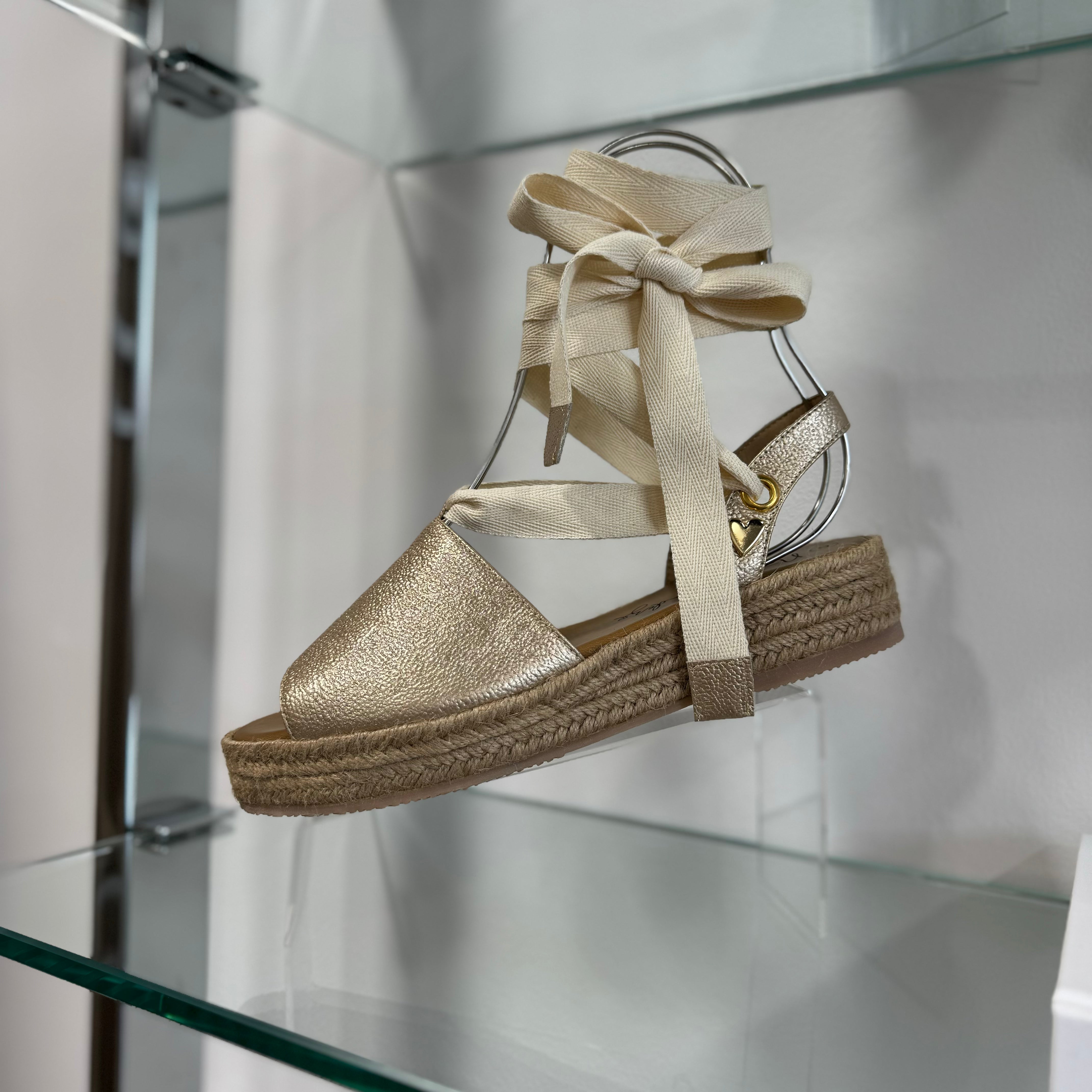 Debby Espadrilles - Gold by Nataly Mendez, Genuine leather&nbsp; Insole lining made of leather Italian&nbsp;sole Lace up ankle strap Heel height&nbsp;1.4 inches Platform height 1 inch Handmade