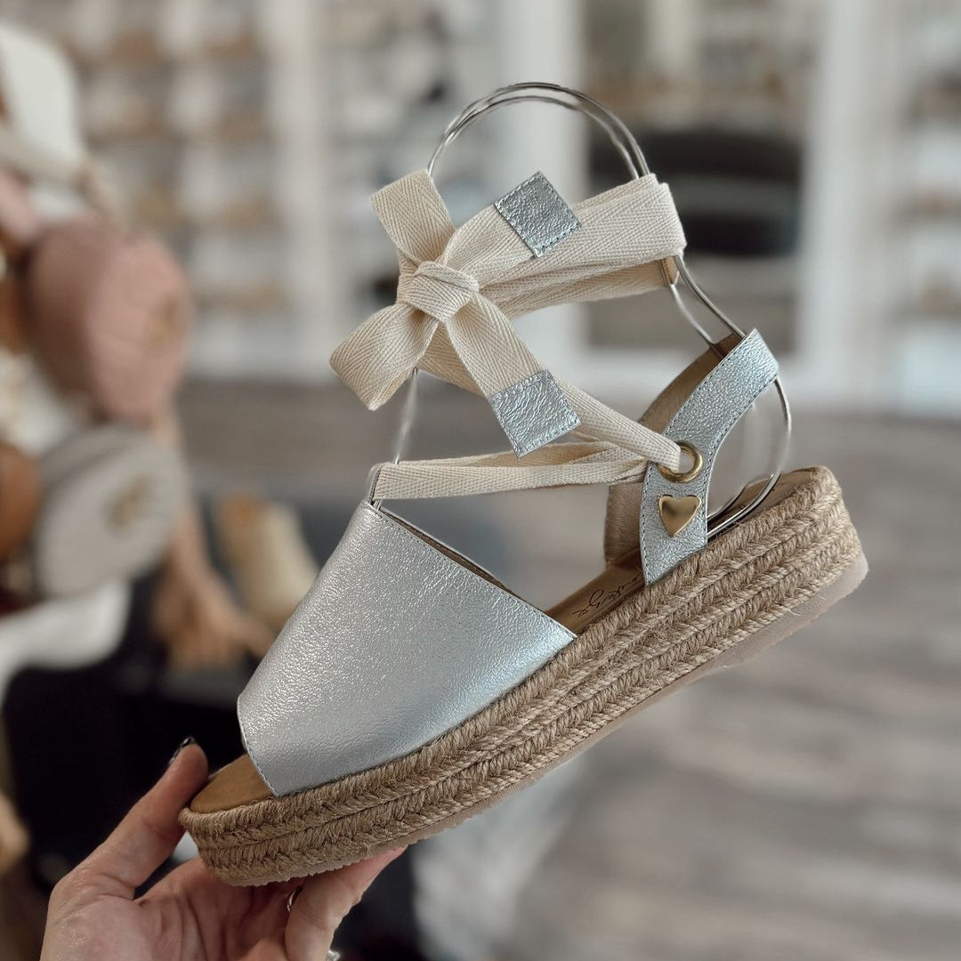 Debby Espadrilles - Silver by Nataly Mendez, Genuine leather&nbsp; Insole lining made of leather Italian&nbsp;sole Lace up ankle strap Heel height&nbsp;1.4 inches Platform height 1 inch Handmade