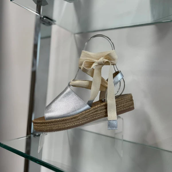 Debby Espadrilles - Silver by Nataly Mendez, Genuine leather&nbsp; Insole lining made of leather Italian&nbsp;sole Lace up ankle strap Heel height&nbsp;1.4 inches Platform height 1 inch Handmade