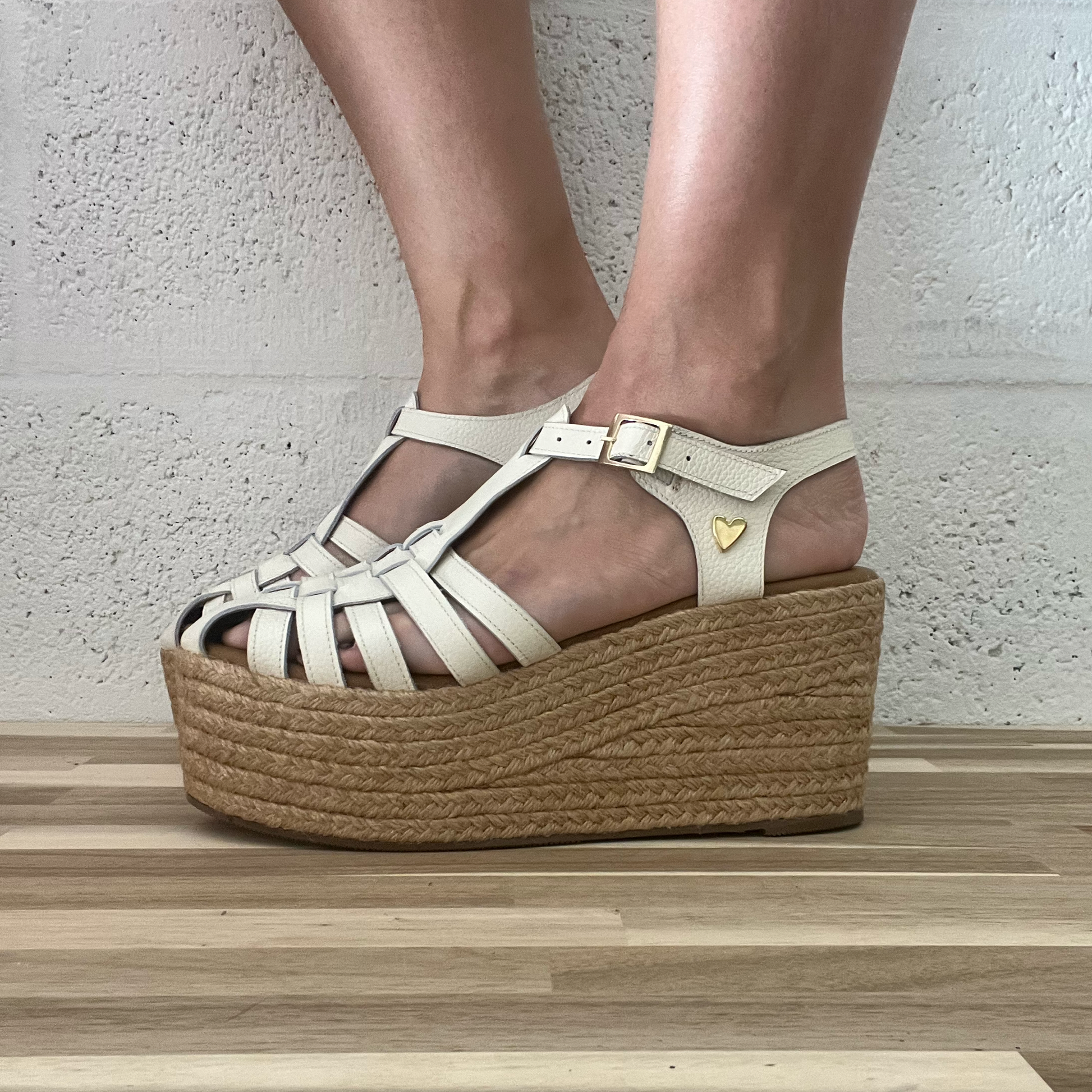 Elena Espadrilles - Marshmallow by Nataly Mendez, Genuine leather upper material Genuine leather insole lining Flexible rubber sole Handmade 3.5 inch high heel 2.1 inch platform