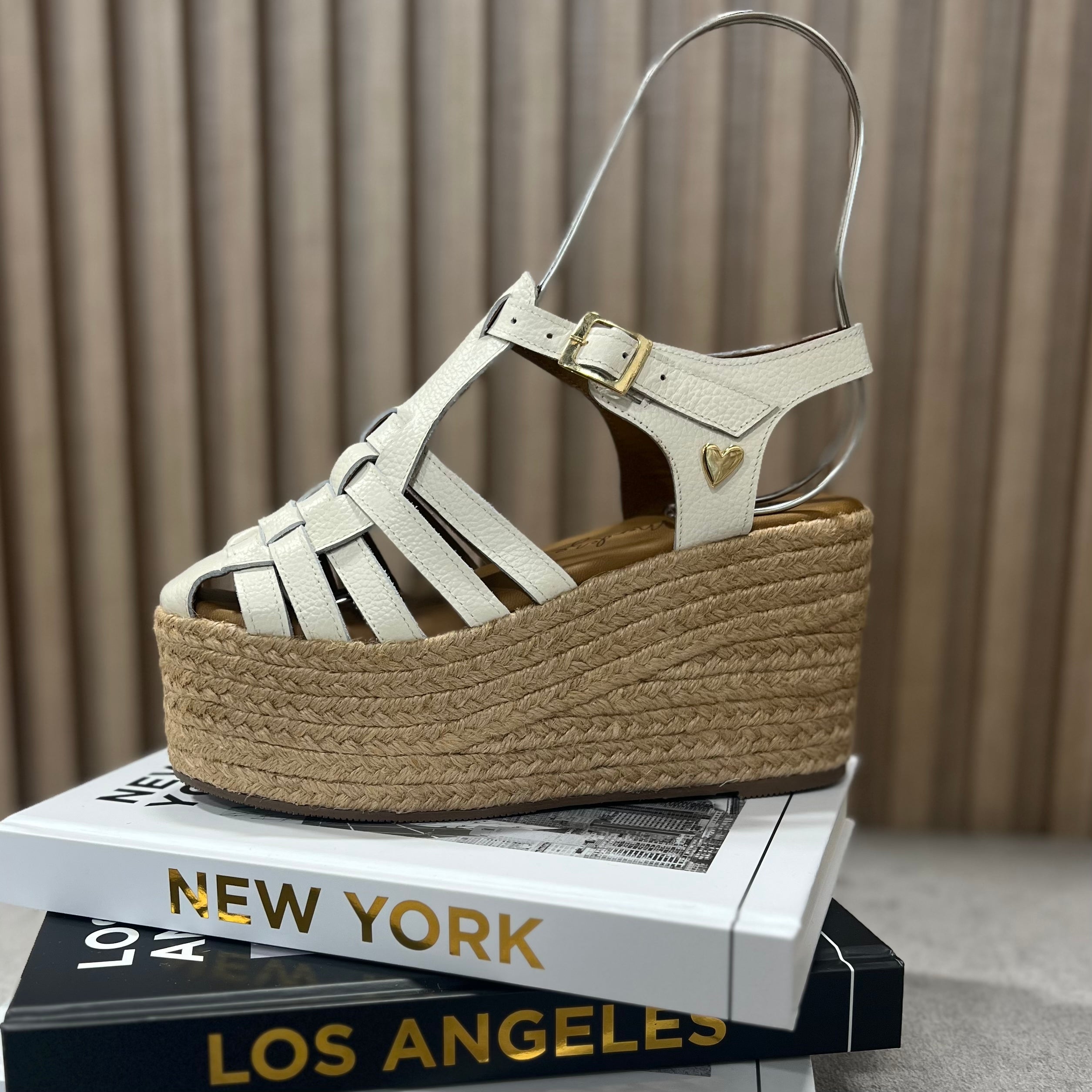 Elena Espadrilles - Marshmallow by Nataly Mendez, Genuine leather upper material Genuine leather insole lining Flexible rubber sole Handmade 3.5 inch high heel 2.1 inch platform