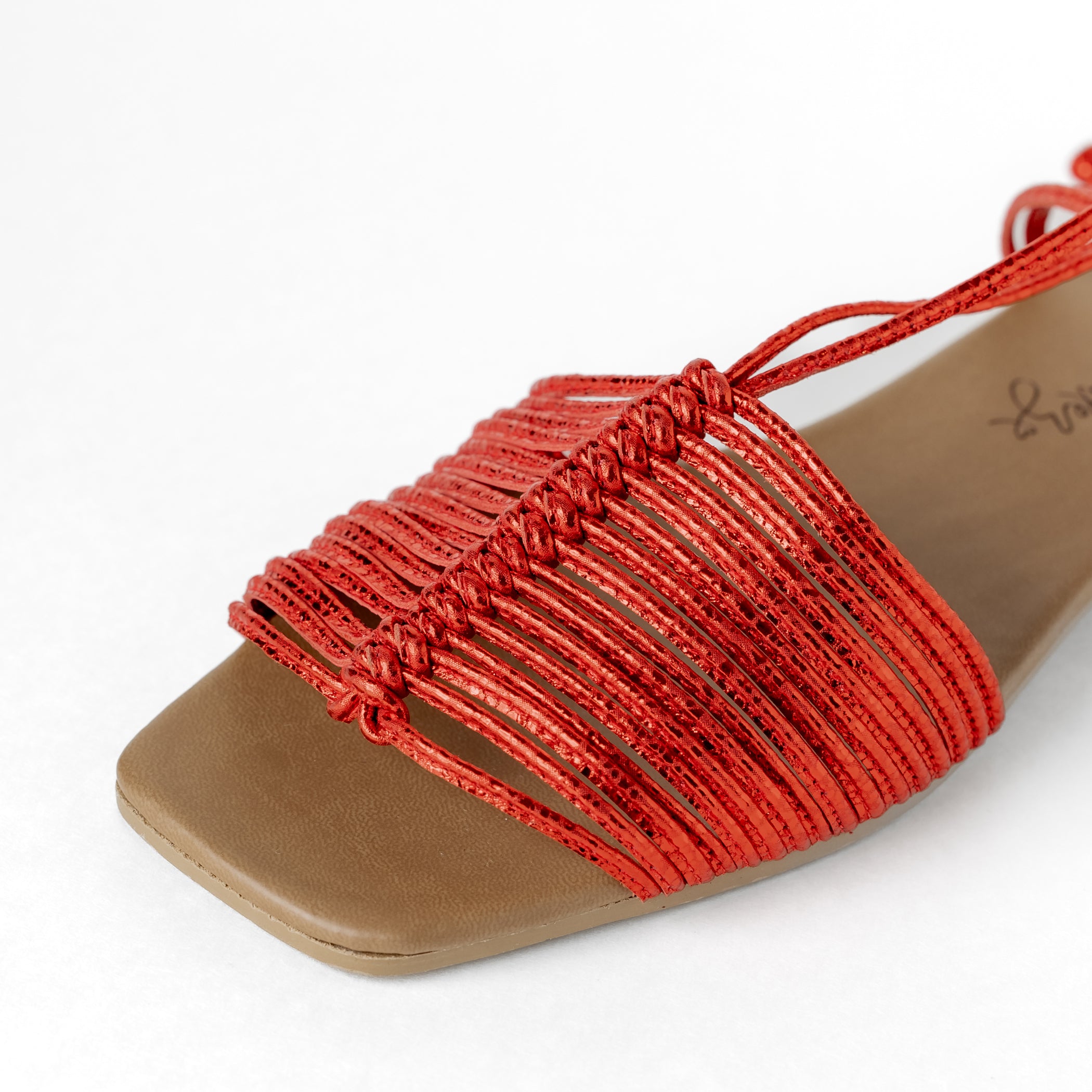 Eva Flats Sandals - Red by Nataly Mendez, Upper material made of genuine leather Genuine leather lining Flexible rubber sole Heel height .5 cm Handmade