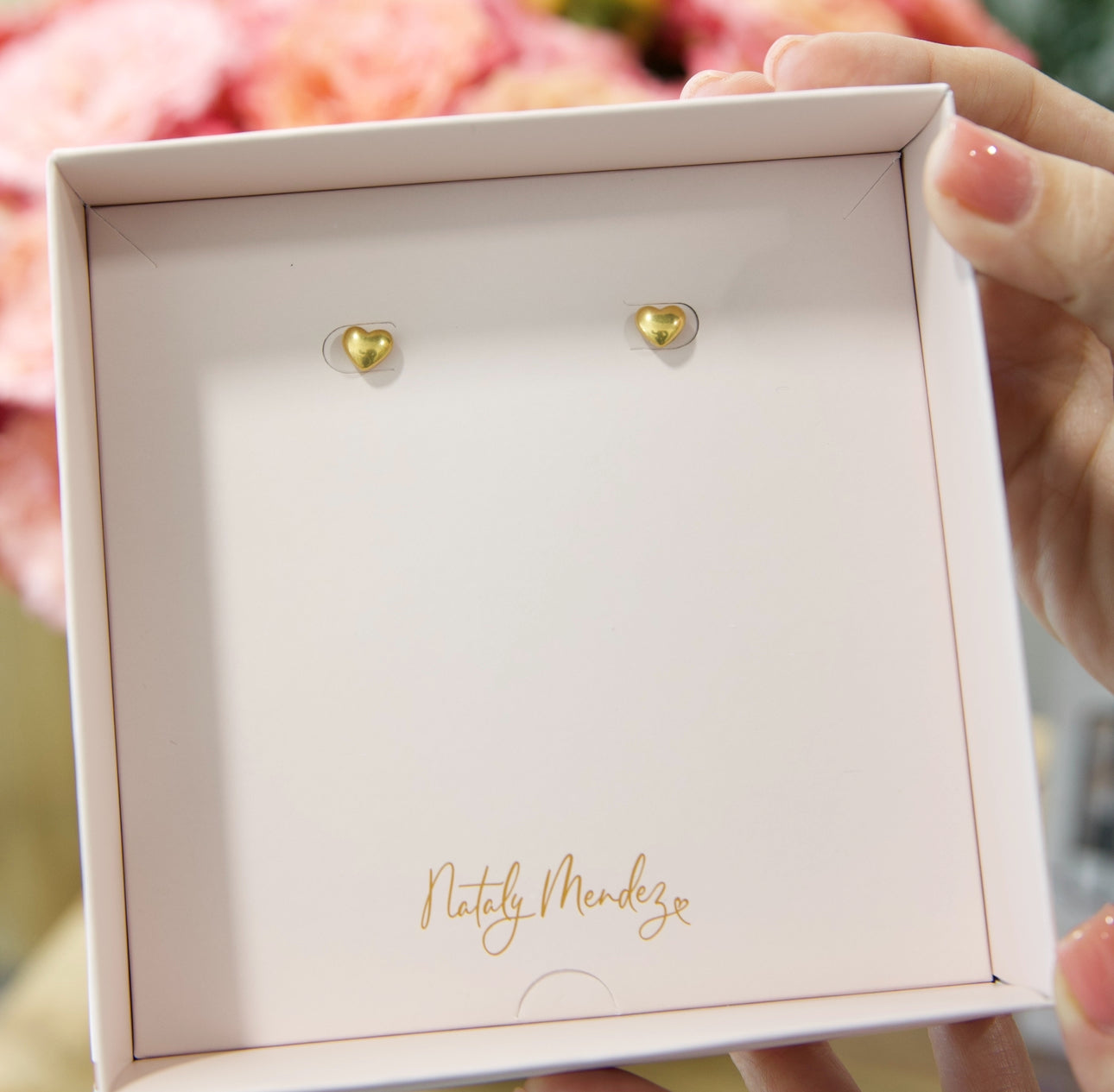 Heart shaped earrings - Mini by Nataly Mendez, Size information .6 CM DIAMETER Details Gold plated Material: Stainless steel. Packaging This item comes in a gift box.