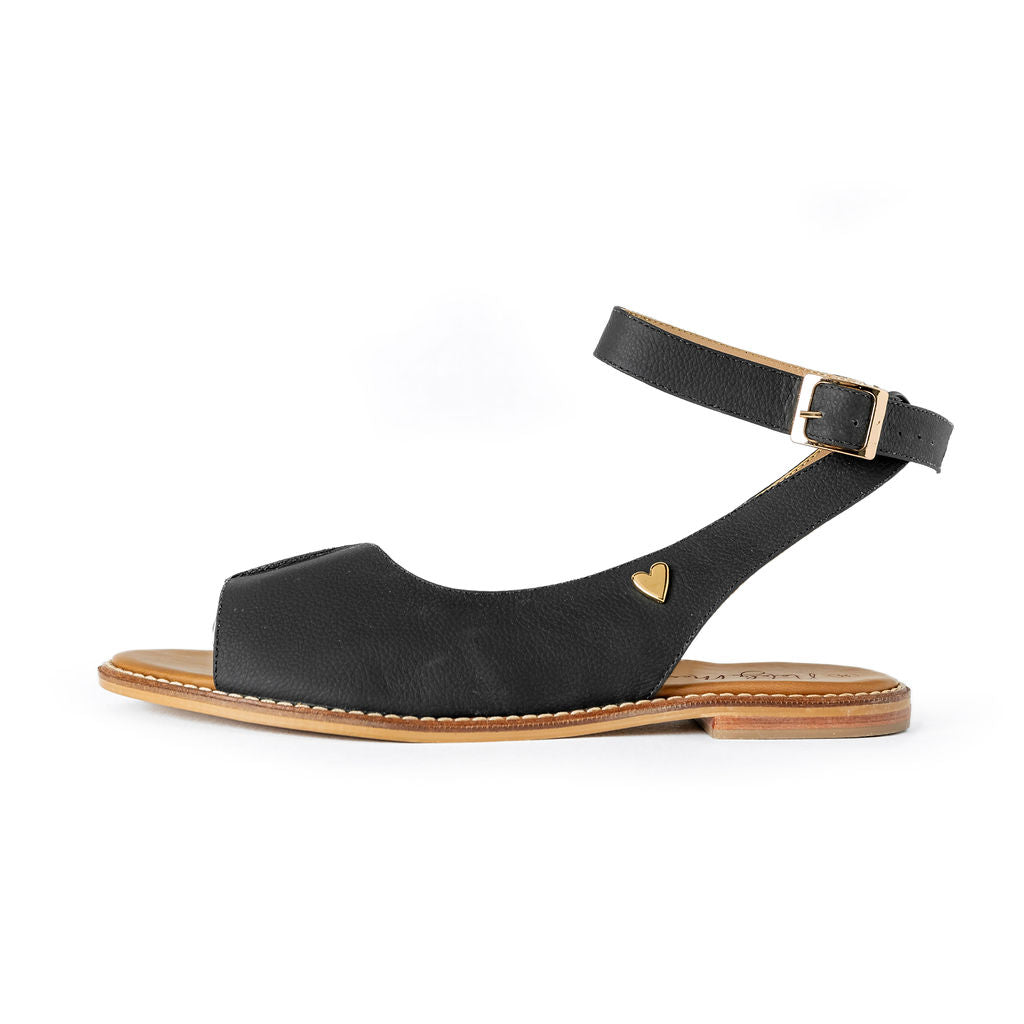 Jess Flat Sandals - Black by Nataly Mendez,Genuine leather; Insole lining made of leather Italian, Heel height .5 cm Handmade