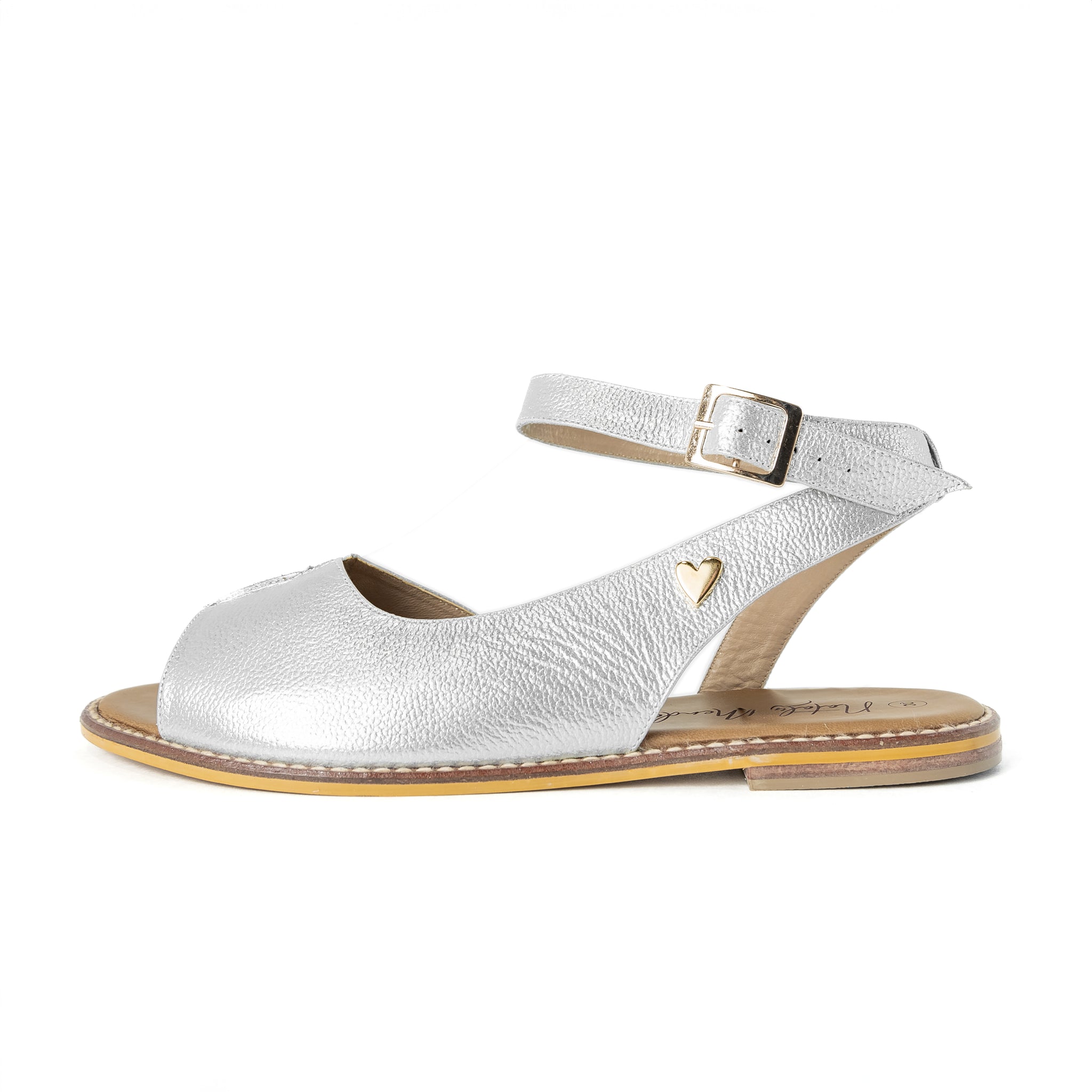 Jess Flat Sandals - Silver by Nataly Mendez, Genuine leather; Insole lining made of leather Italian, Heel height .5 cm Handmade