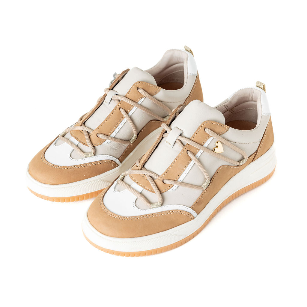 Joelle Sneakers - Desert Camel by Nataly Mendez, Genuine leather upper material Genuine leather insole lining Rubber platform lining Flexible rubber outsole Handcrafted 1.5 inch heel height 1 inch platform