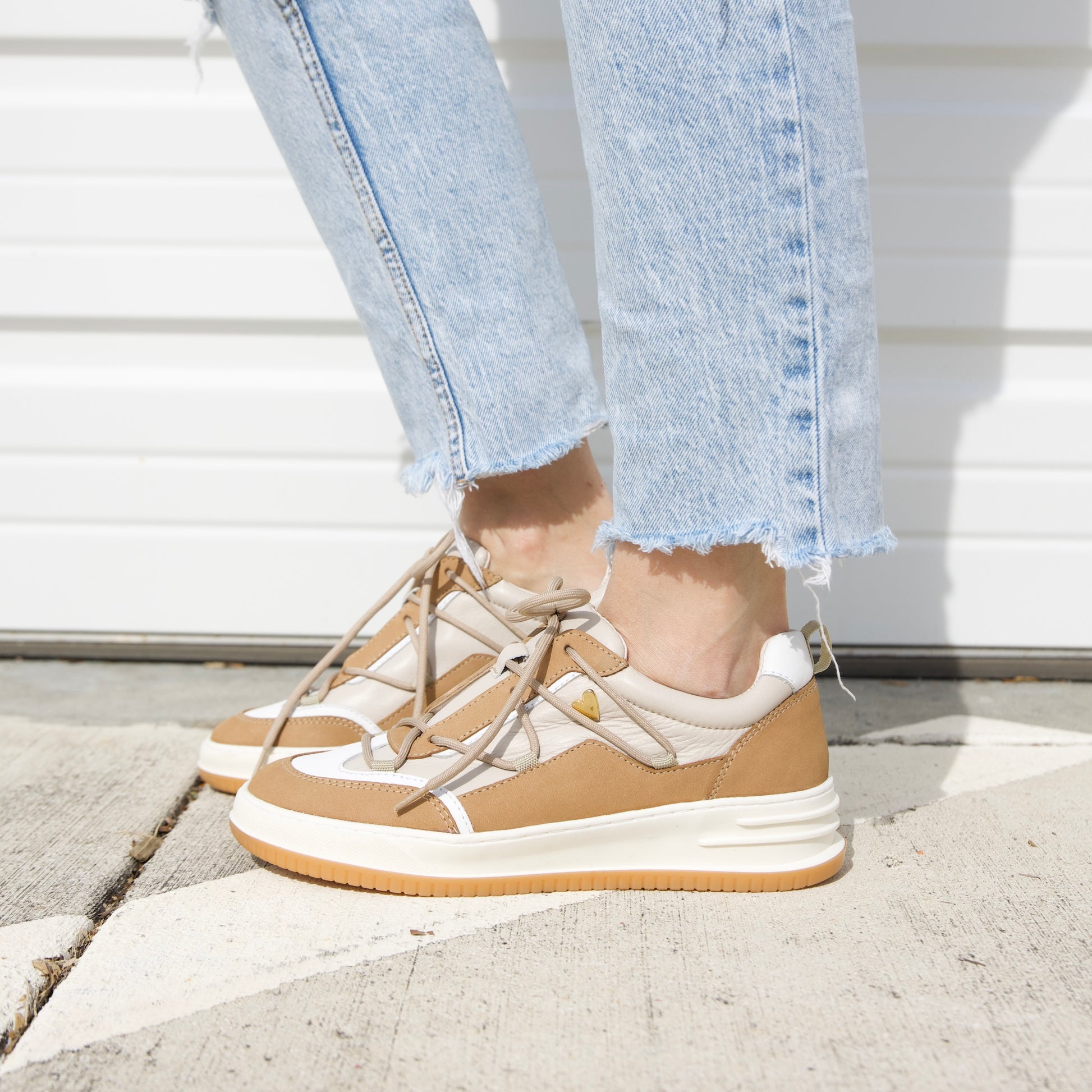 Joelle Sneakers - Desert Camel by Nataly Mendez, Genuine leather upper material Genuine leather insole lining Rubber platform lining Flexible rubber outsole Handcrafted 1.5 inch heel height 1 inch platform