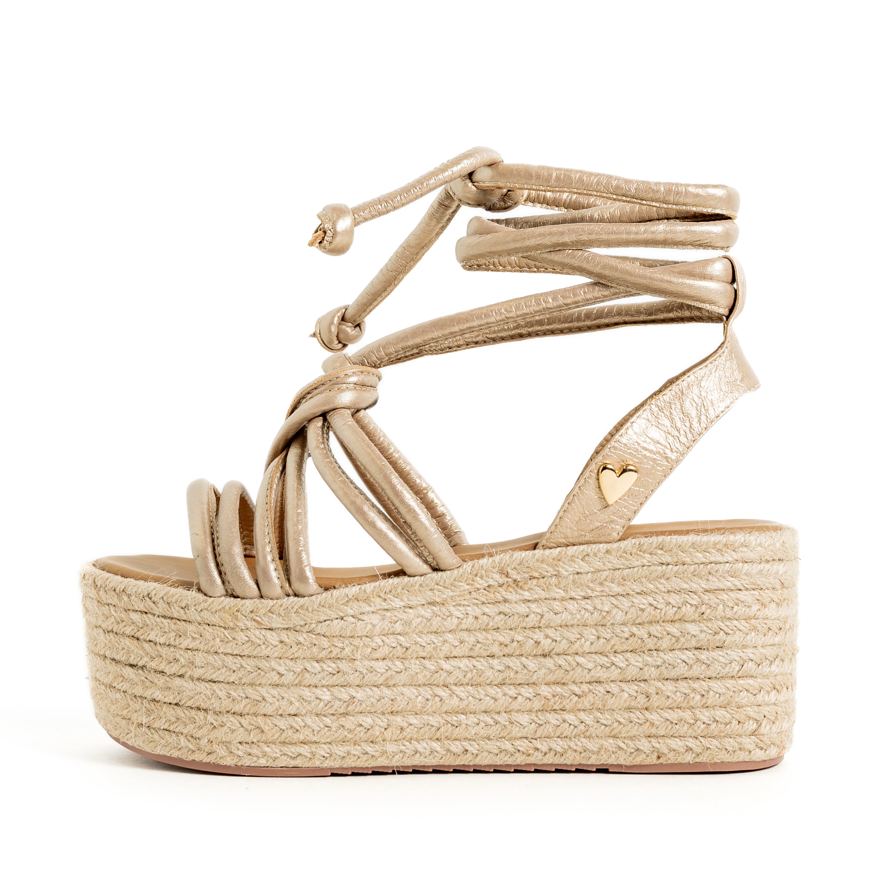 Kassy Espadrilles - Gold by Nataly Mendez, Its base is lined with natural jute Genuine leather upper Adjustable straps Genuine Leather Handmade 3-inch heel height 2.5 inch platform