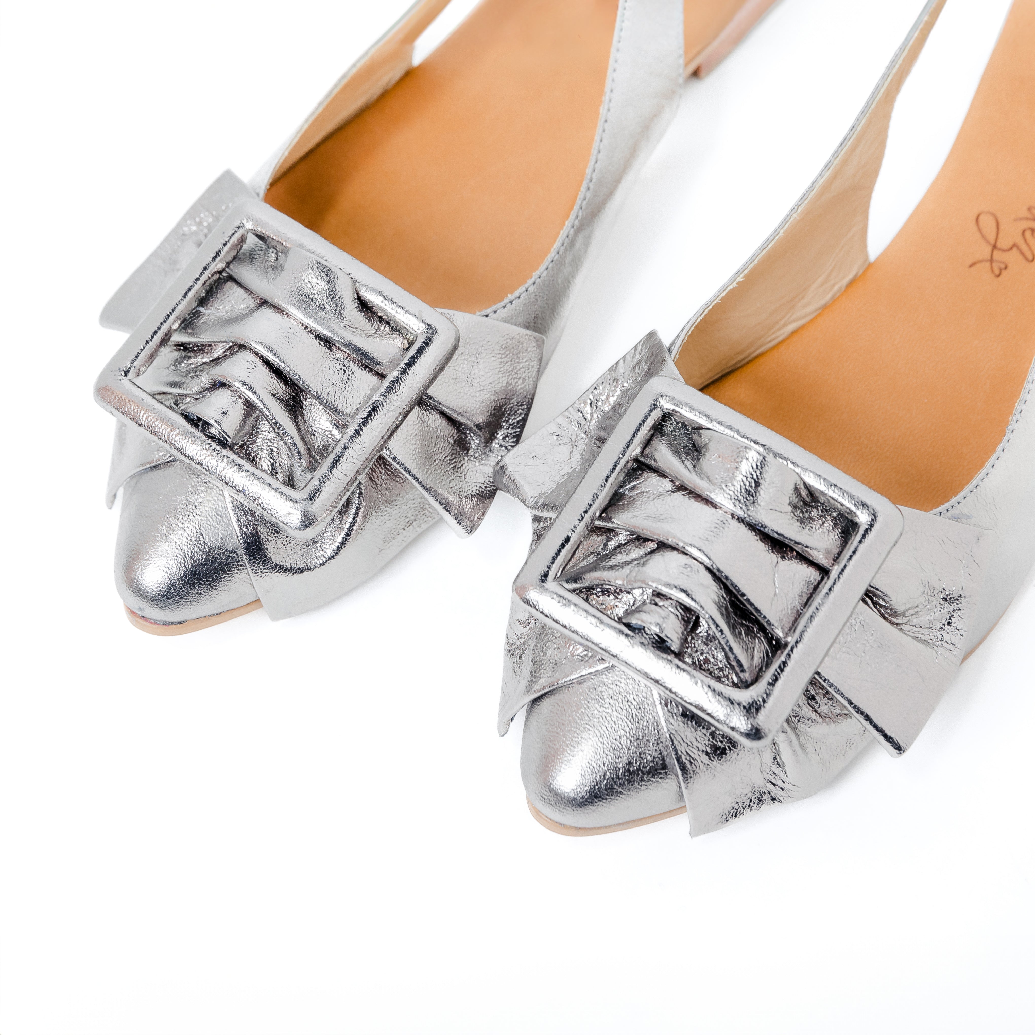 Lili Flats - Silver by Nataly Mendez, Genuine leather; Insole lining made of leather Italian, Heel height .5 cm Handmade