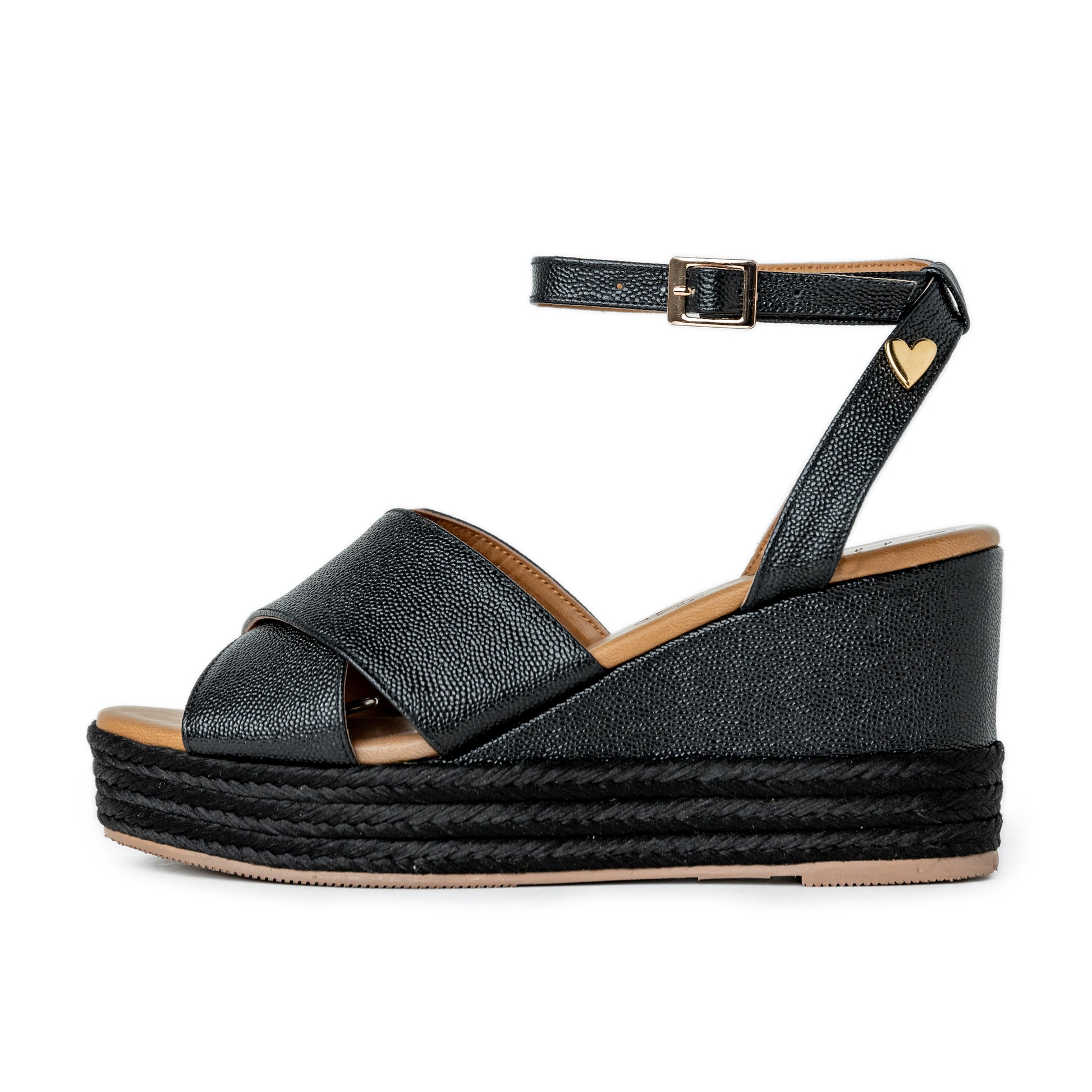 Masha Sandals Total Black - Low High by Nataly Mendez, Genuine,leather upper material,Genuine leather insole,lining,Flexible rubber sole, Handmade, 3.1 inch high heel, 1.1 inch platform