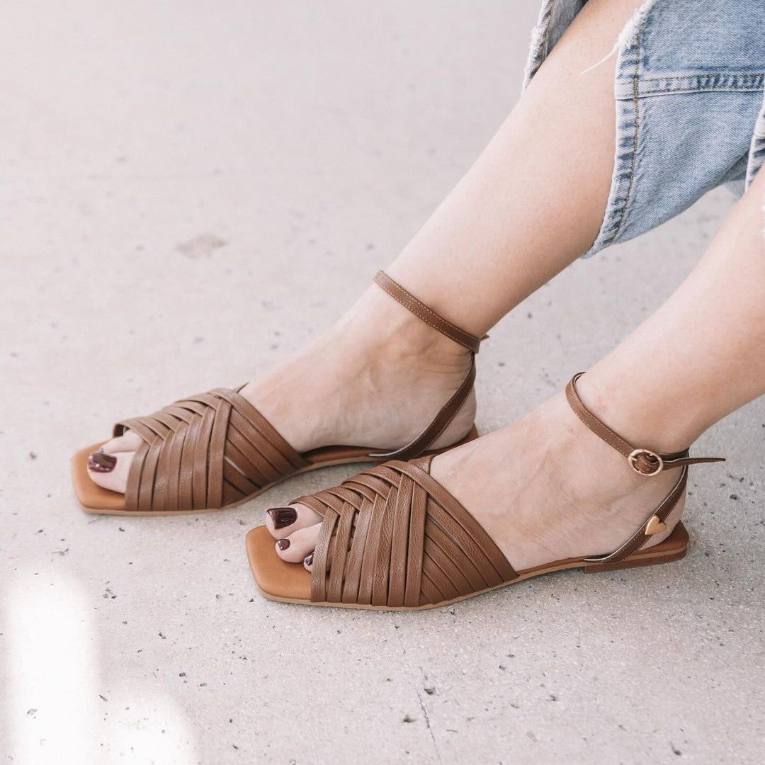 Nika Sandals - Brown by Nataly Mendez, Genuine leather; Insole lining made of leather Italian;sole Heel height .5 cm Adjustable; Handmade