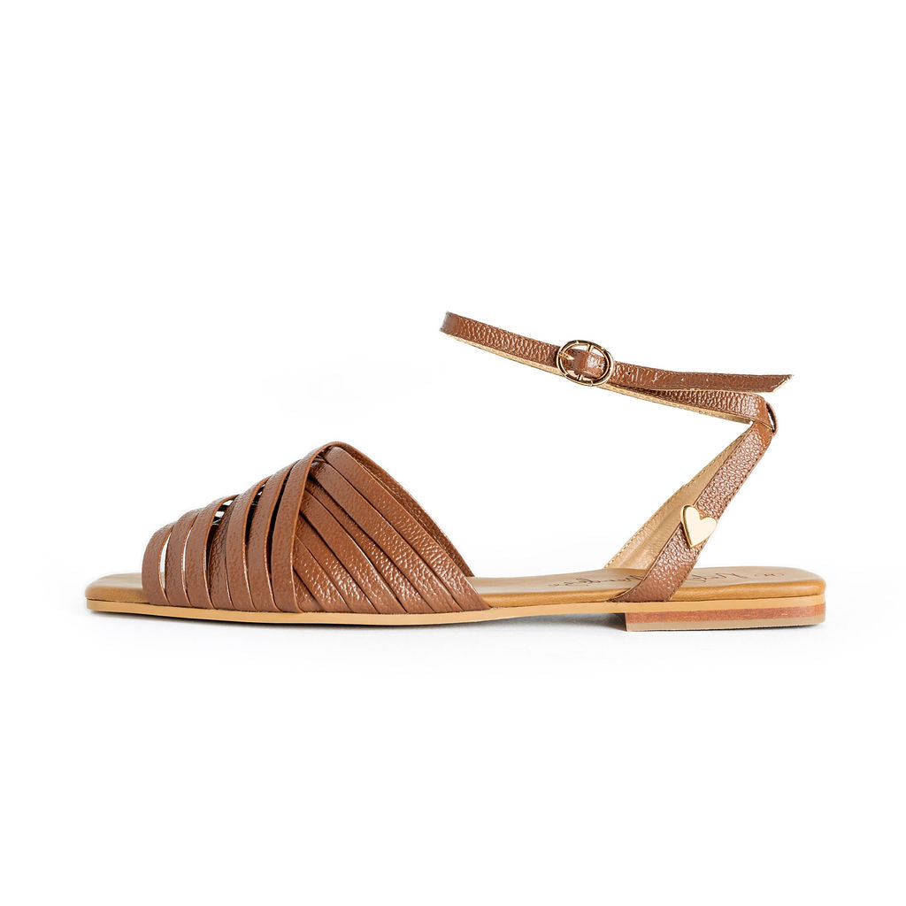 Nika Sandals - Brown by Nataly Mendez, Genuine leather; Insole lining made of leather Italian;sole Heel height .5 cm Adjustable; Handmade