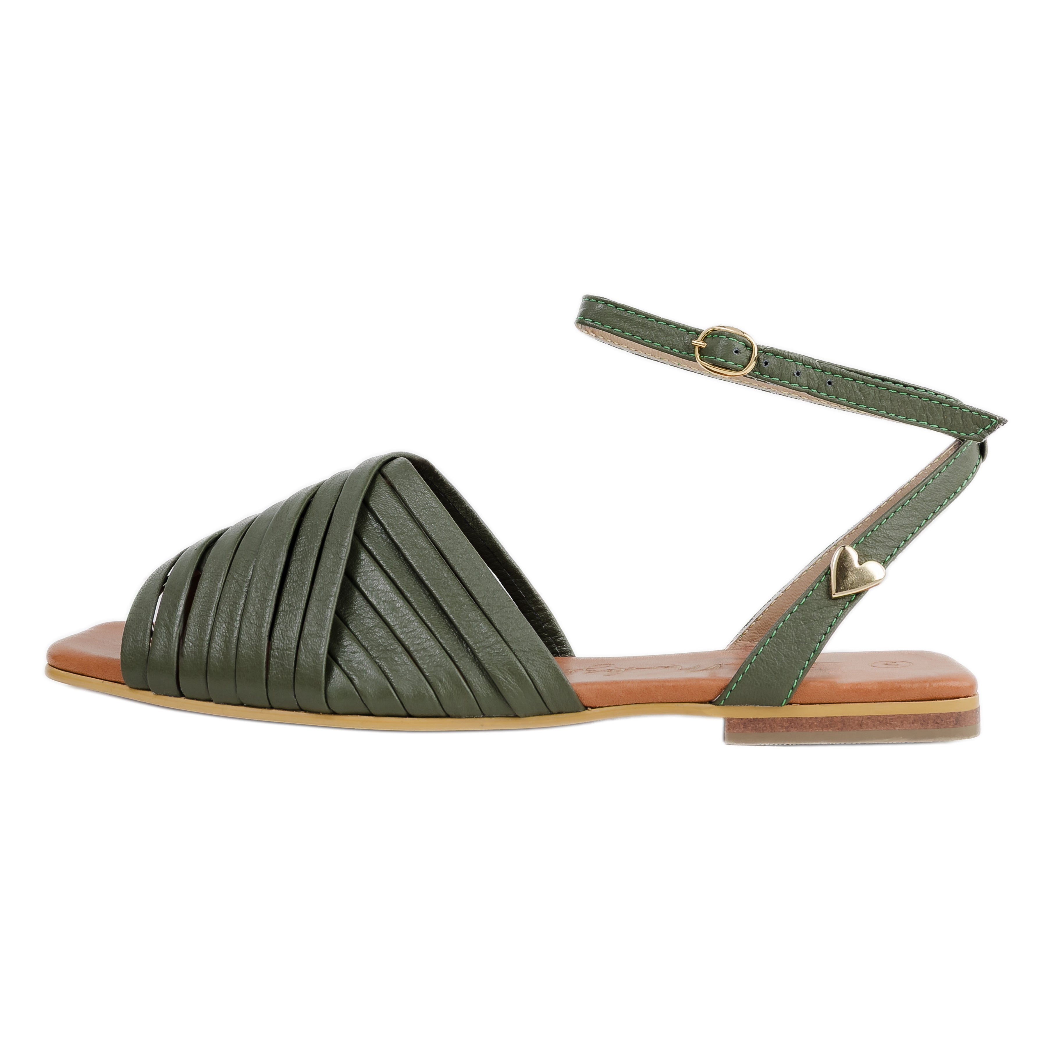 Nika Sandals - Green by Nataly Mendez, Genuine leather; Insole lining made of leather, Italian sole, Heel height .5 cm, Adjustable, Handmade