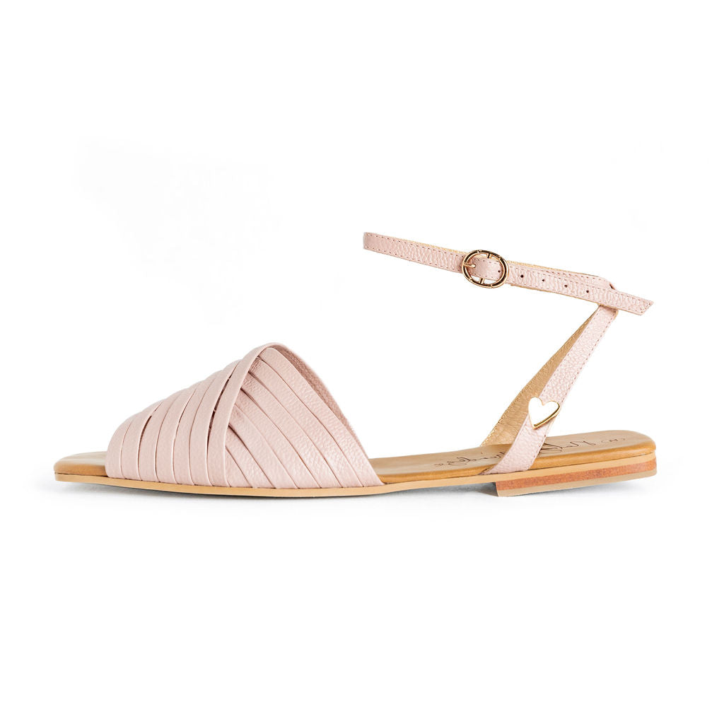 Nika Sandals - Light Pink by Nataly Mendez, Genuine leather; Insole lining made of leather Italian;sole Heel height .5 cm Adjustable; Handmade