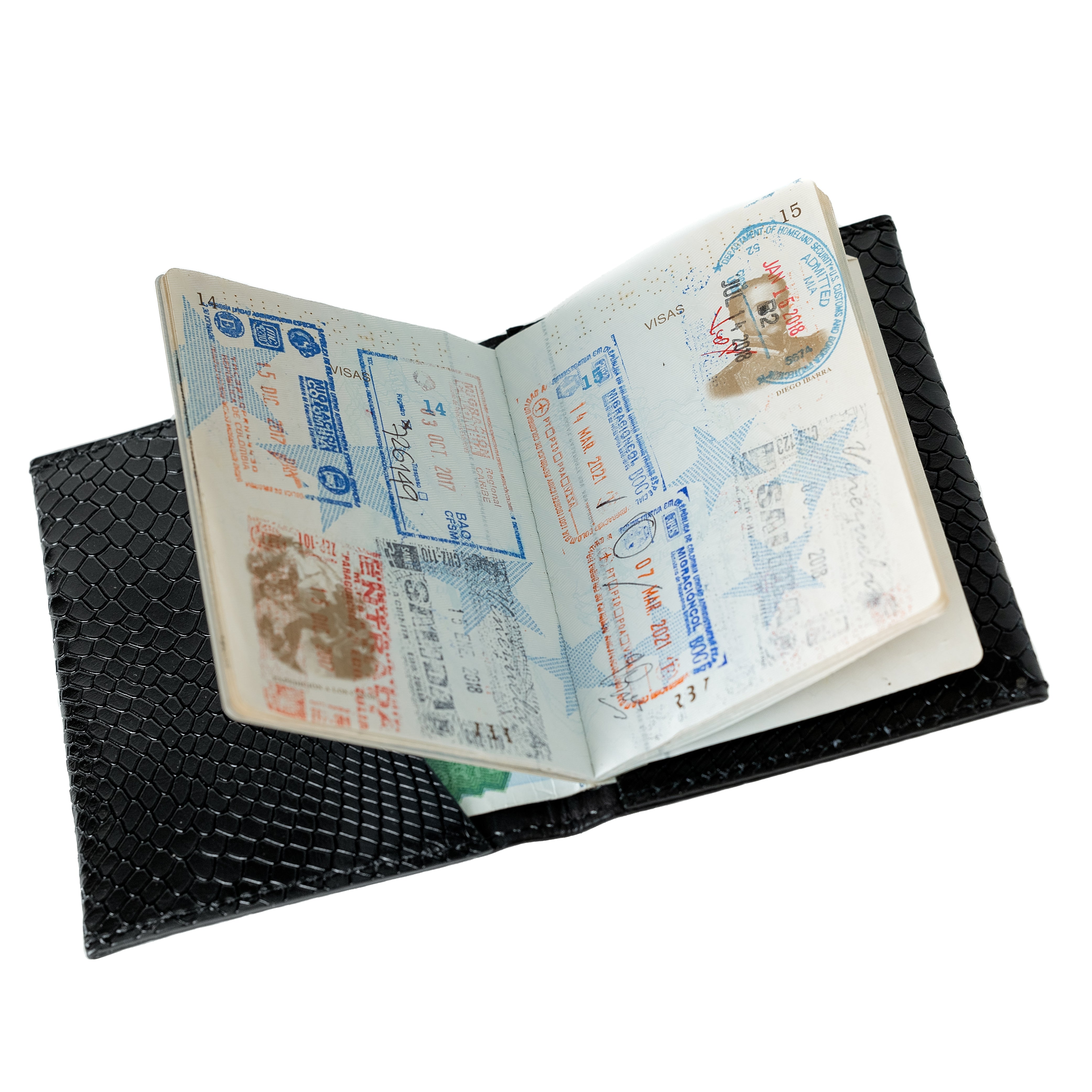 Passport Holder - Black by Nataly Mendez, Genuine Leather Two cards slot Gold Heart