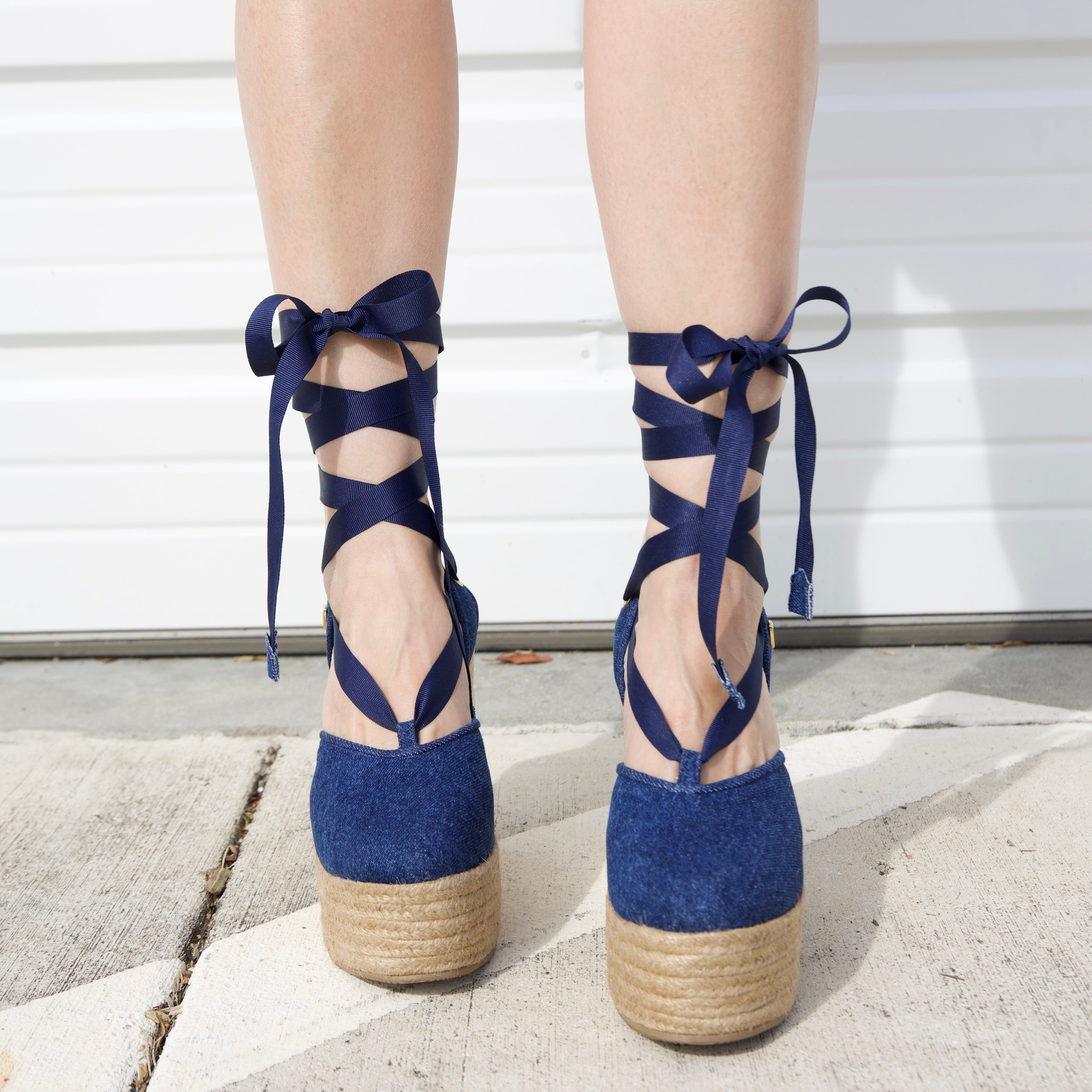 Patrizia Espadrilles - Denim by Nataly Mendez, Denim upper material Flexible rubber sole Handmade 5.5 inch high heel 2.5 inch platform