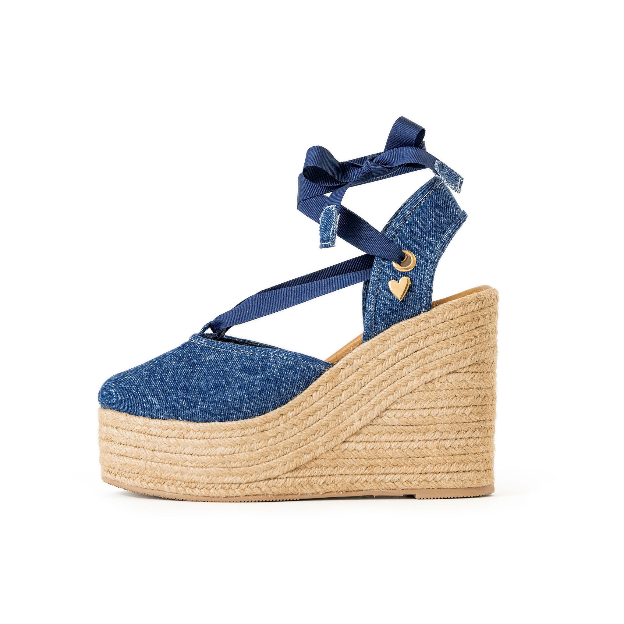 Patrizia Espadrilles - Denim by Nataly Mendez, Denim upper material Flexible rubber sole Handmade 5.5 inch high heel 2.5 inch platform