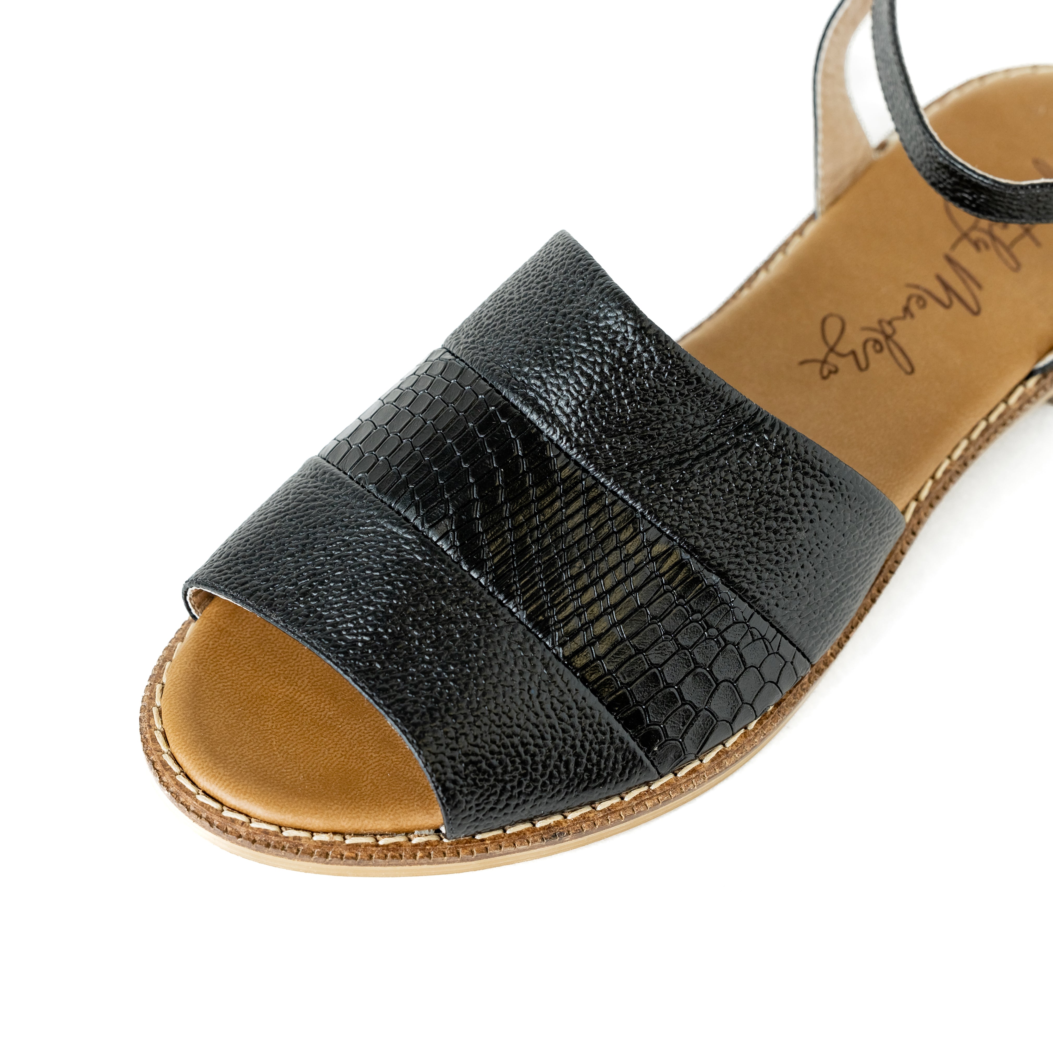 Poly Flats - Black Sandals by Nataly Mendez, Genuine leather; Insole lining made of leather Italian, sole Heel height .5 cm Handmade Adjustable strap