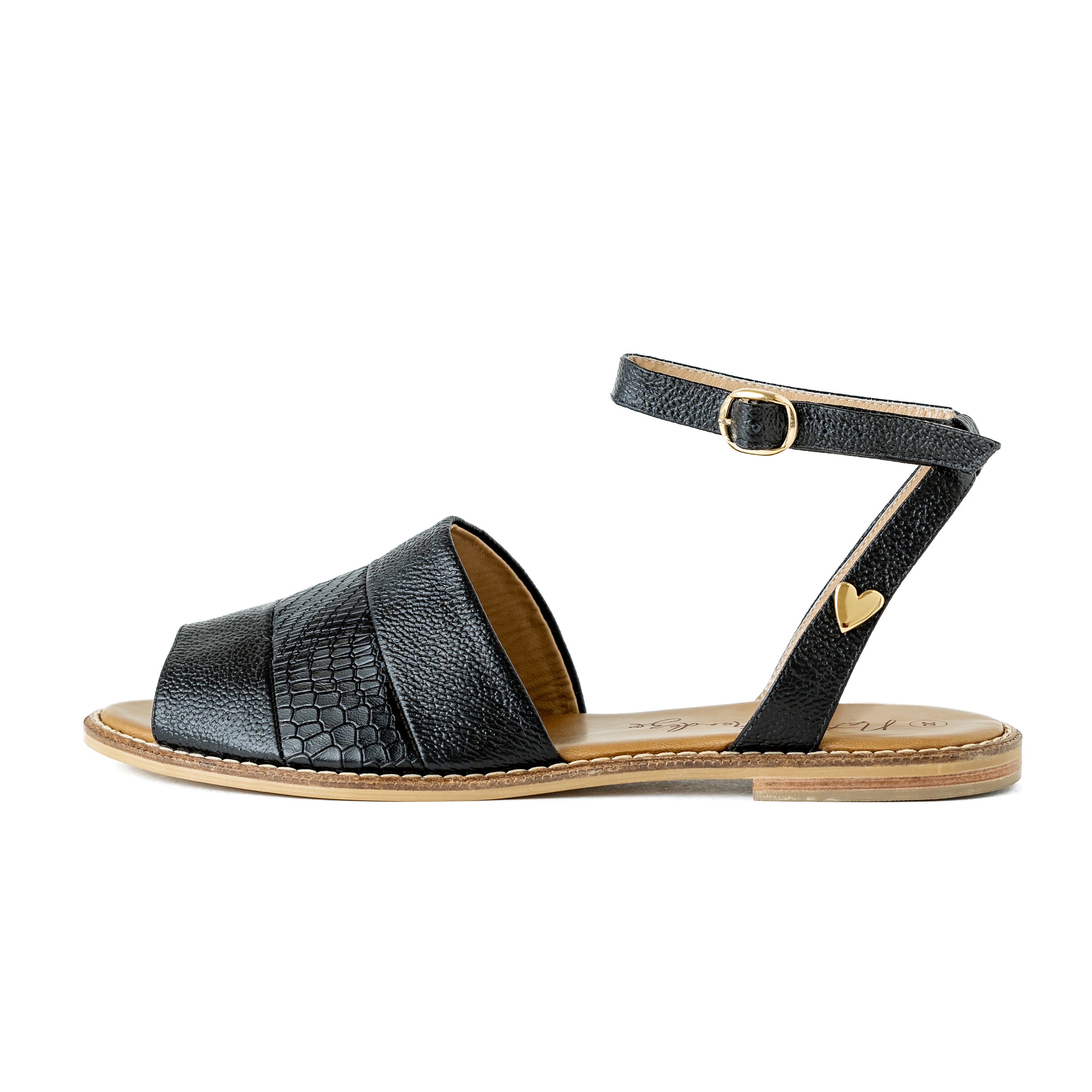 Poly Flats - Black Sandals by Nataly Mendez, Genuine leather; Insole lining made of leather Italian, sole Heel height .5 cm Handmade Adjustable strap