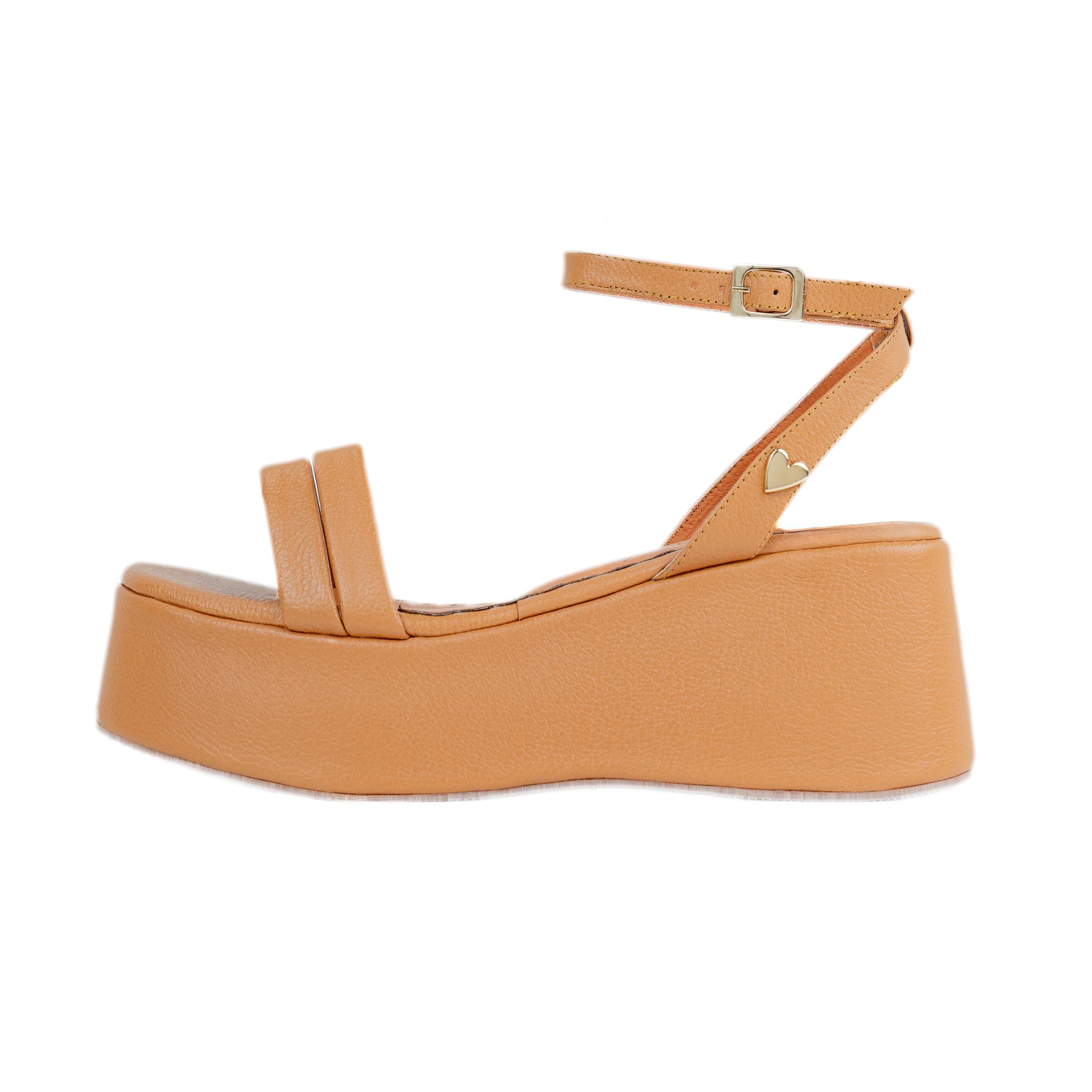 Reese Sandals - Camel by Nataly Mendez, Genuine leather upper material, Leather insole lining, 2.75 inch heel height, 2.2 inch platform