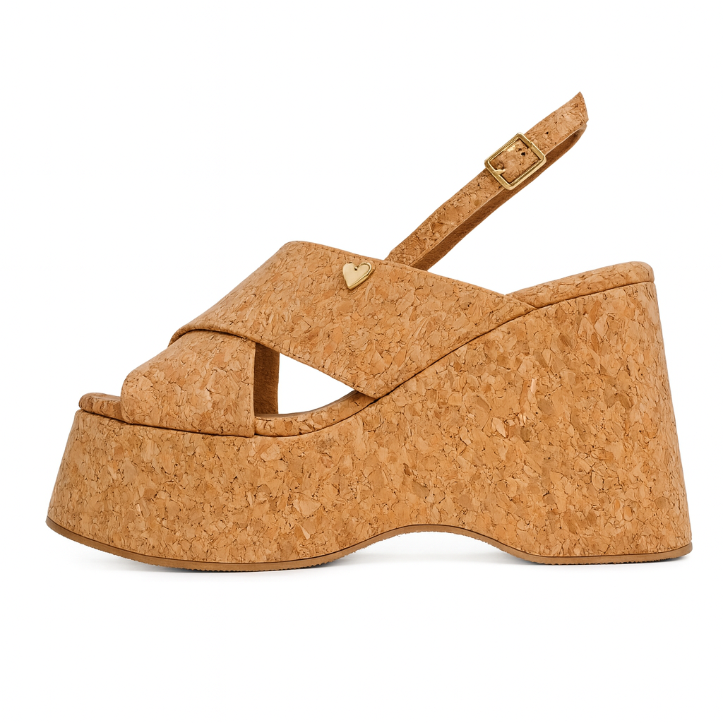 Roxanne Sandals - Cork by Nataly Mendez, Genuine leather upper material, Leather insole lining, Lightweight cork platform, 4.5 inch heel height, 2.2 inch platform