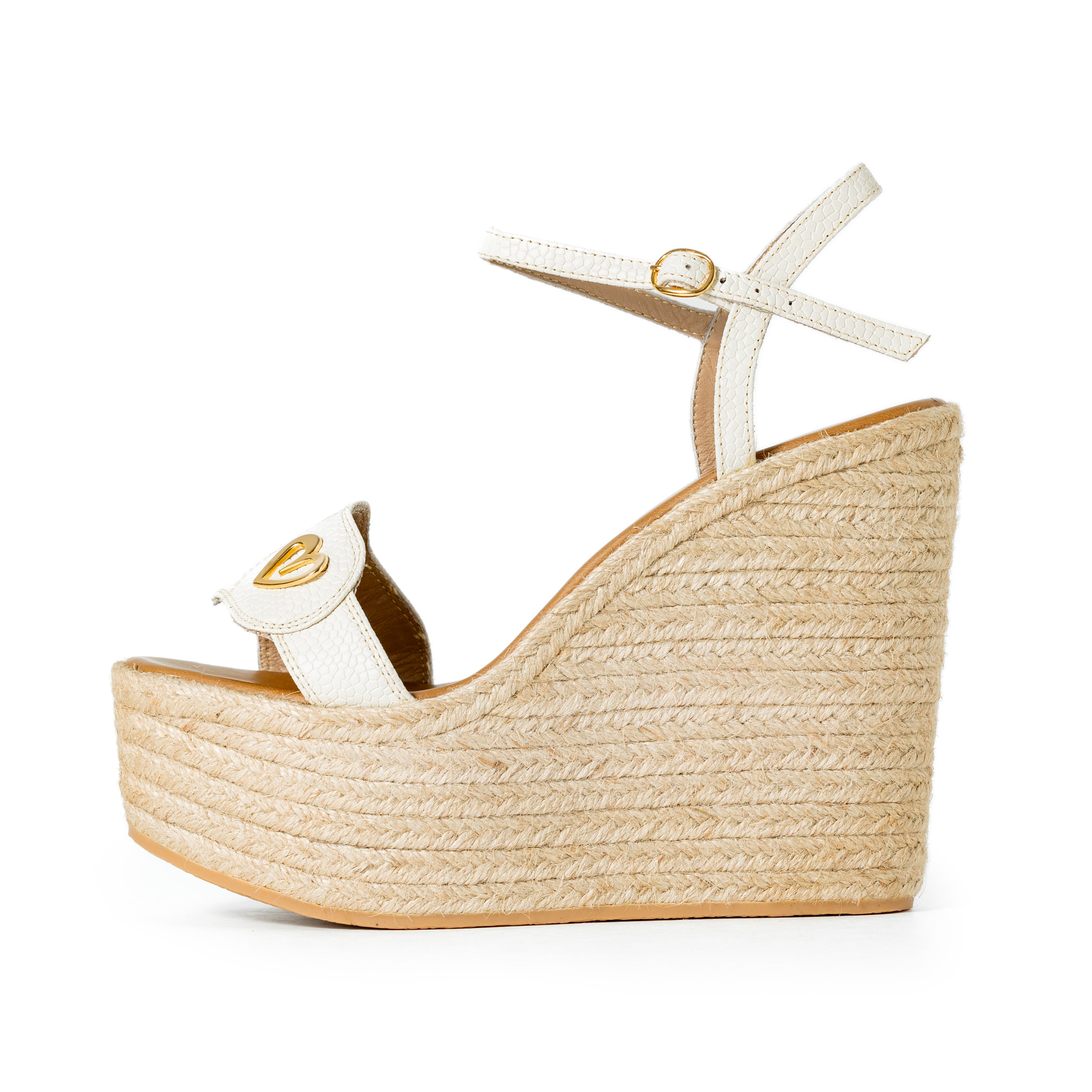  Amy Espadrilles - White by Nataly Mendez, Genuine leather upper material Genuine leather insole lining Flexible rubber sole Handmade 5.5 inch high heel 2.5 inch platform