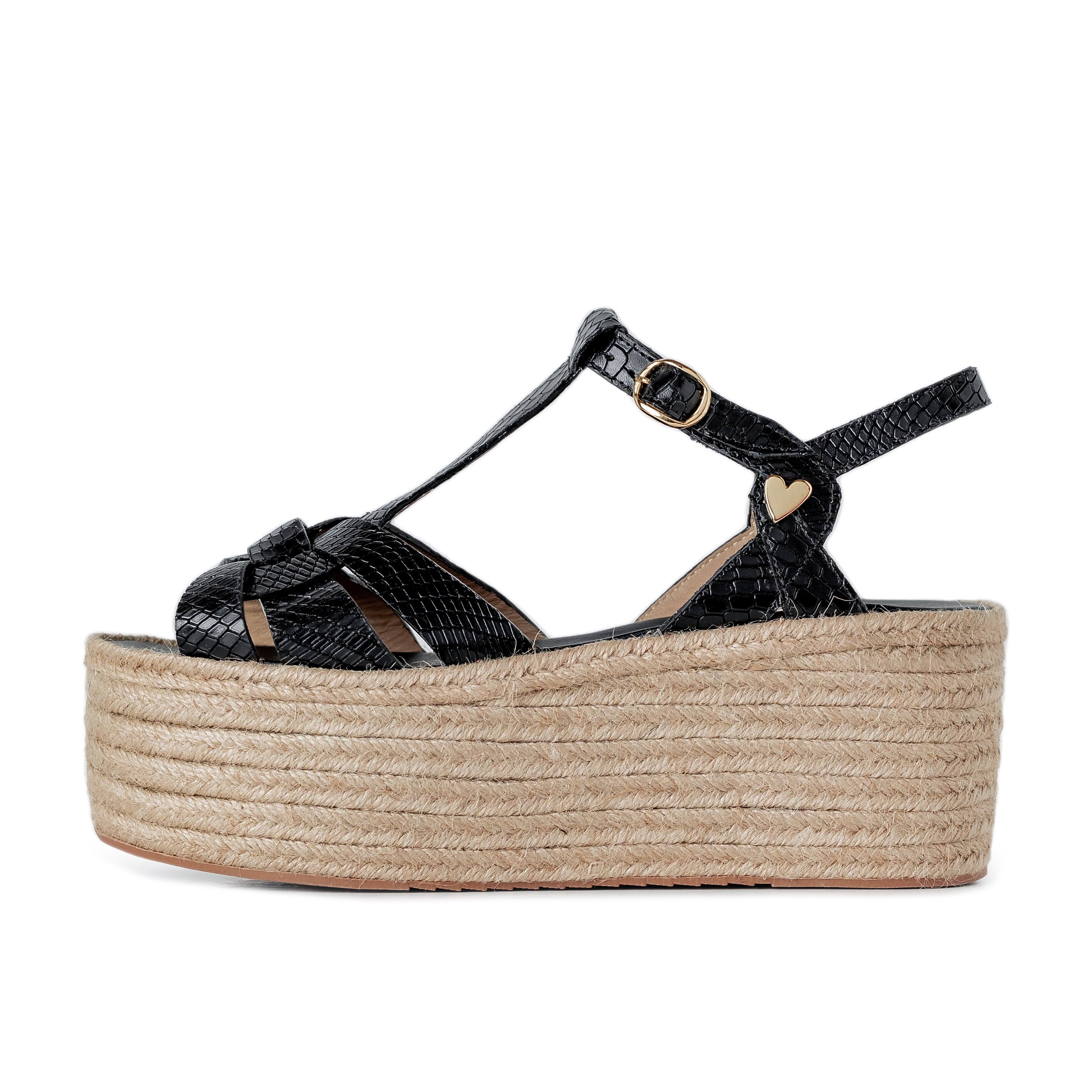 Cameron Espadrilles - Black by Nataly Mendez, Its base is lined&nbsp;in natural jute Genuine Leather&nbsp;on the upper and back Insole made of genuine&nbsp;leather. Handmade 3 inch heel weight 2.5 inch platform