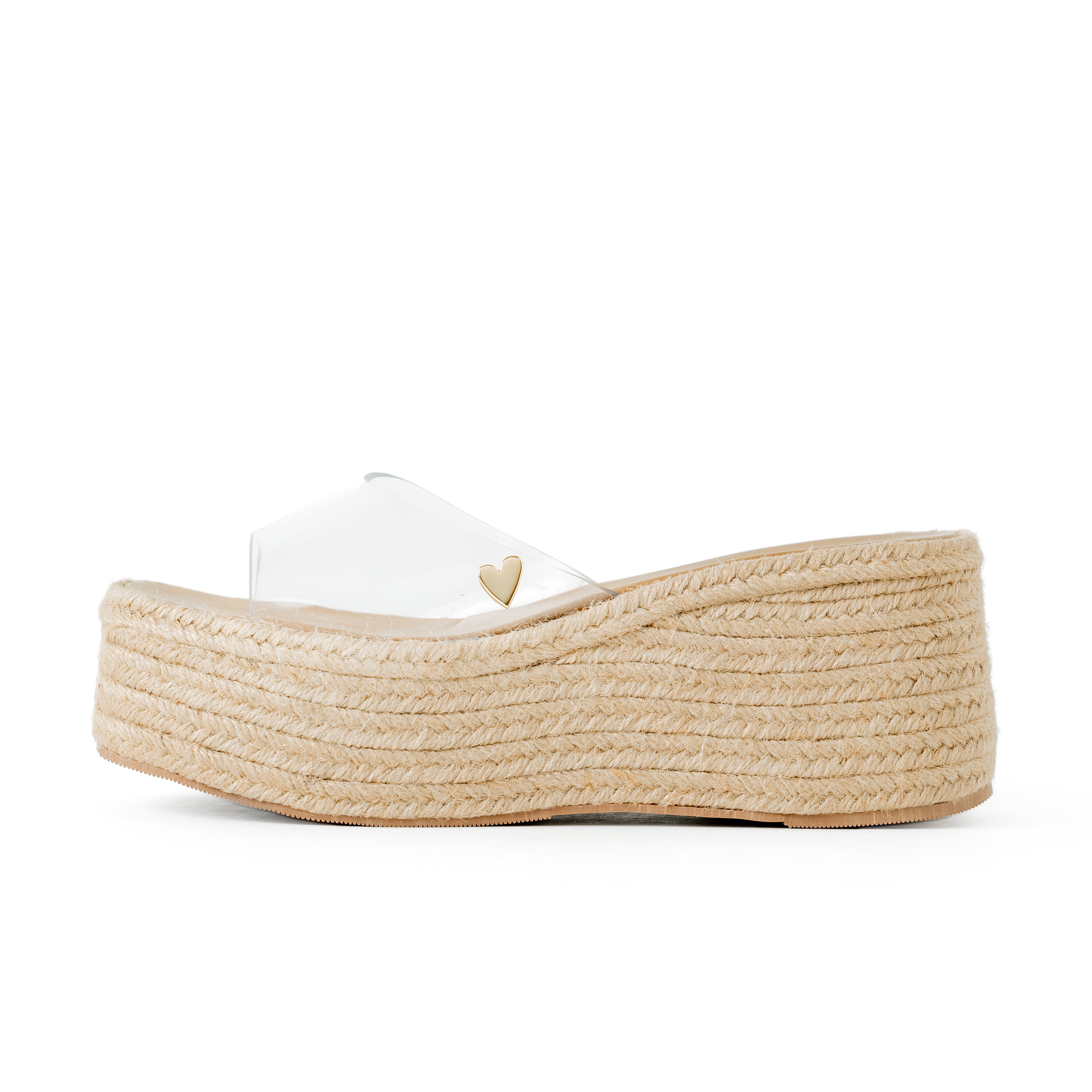 Emma Clear Espadrilles - Low High by Nataly Mendez, Squared tip Vinyl upper material Genuine leather insole lining Flexible rubber sole Handmade 2.8 inch high heel 1.9 inch platform