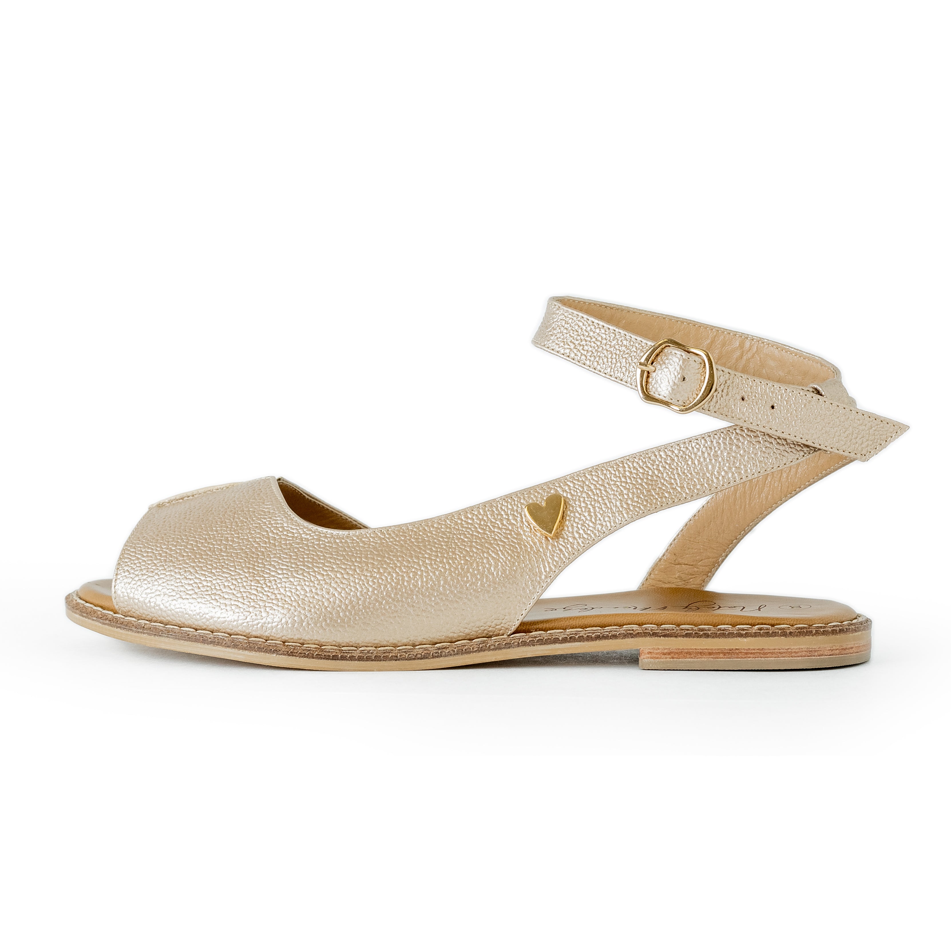 Jess Flat Sandals - Gold by Nataly Mendez, Genuine leather; Insole lining made of leather Italian,Heel height .5 cm Handmade