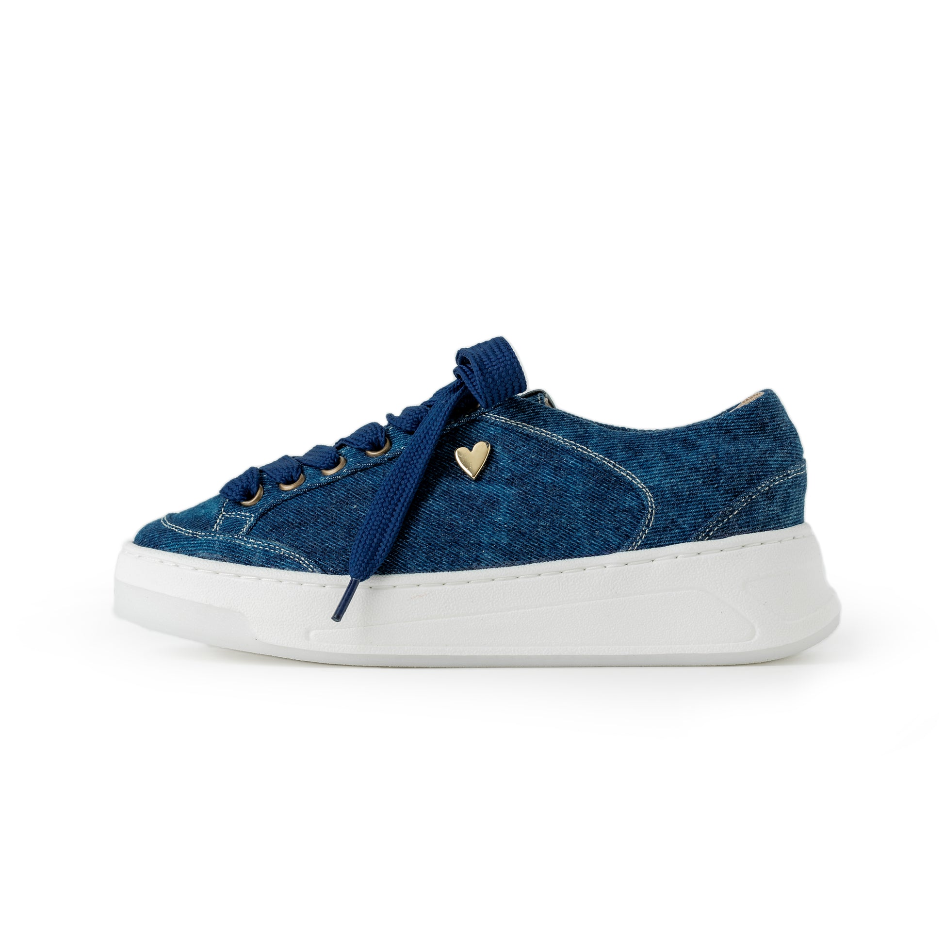 Krista Sneakers by Nataly Mendez Denim fabric upper material Genuine leather insole lining Rubber platform lining American sizes Flexible rubber outsole Handcrafted 1.5 inch heel height 1 inch platform